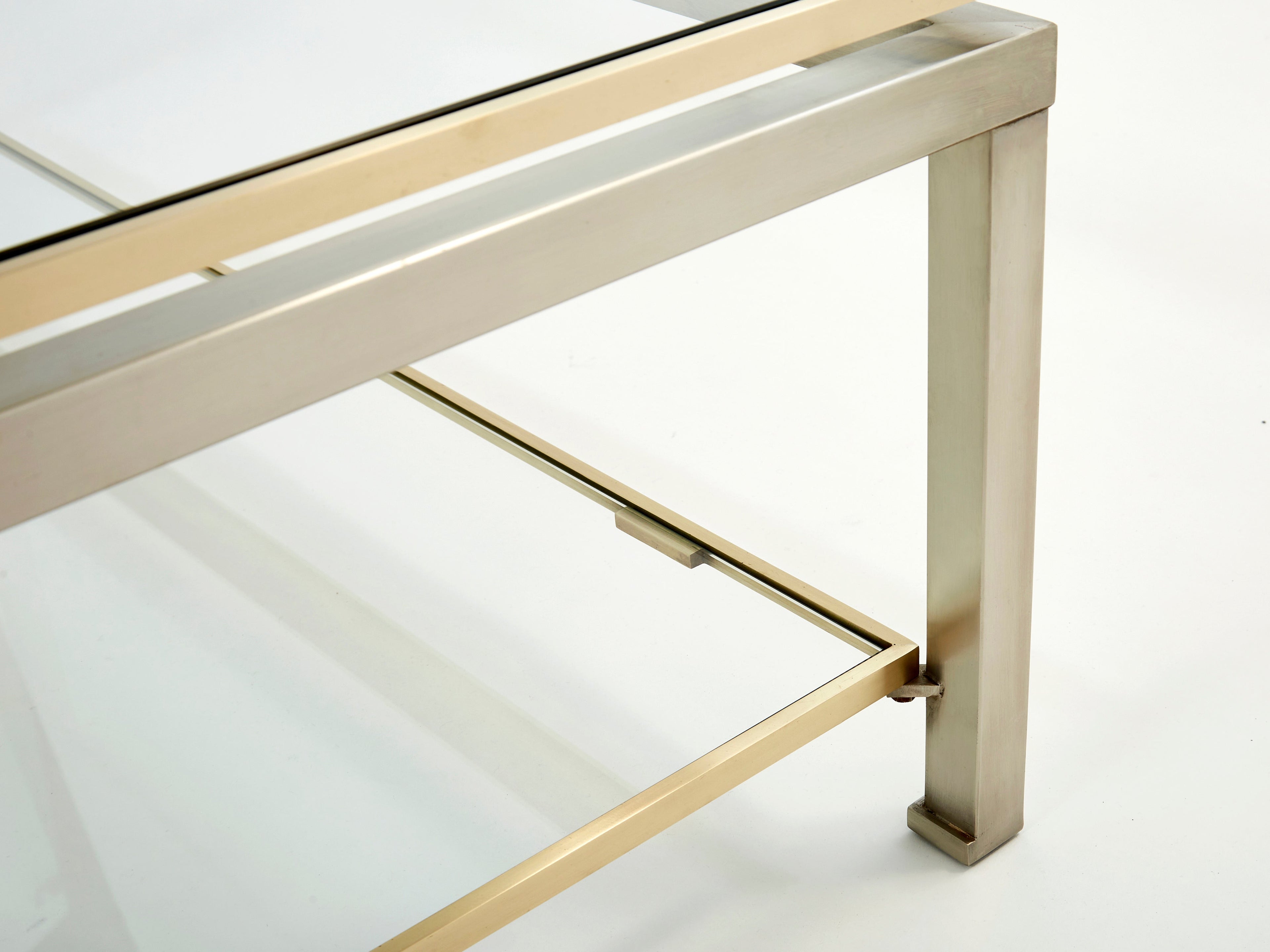 Brass steel two-tier coffee table by Guy Lefevre for Maison Jansen 1970s