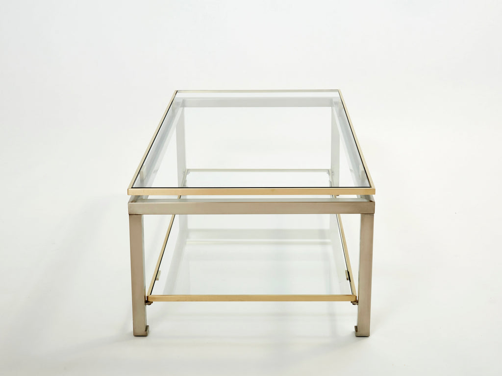 Brass steel two-tier coffee table by Guy Lefevre for Maison Jansen 1970s