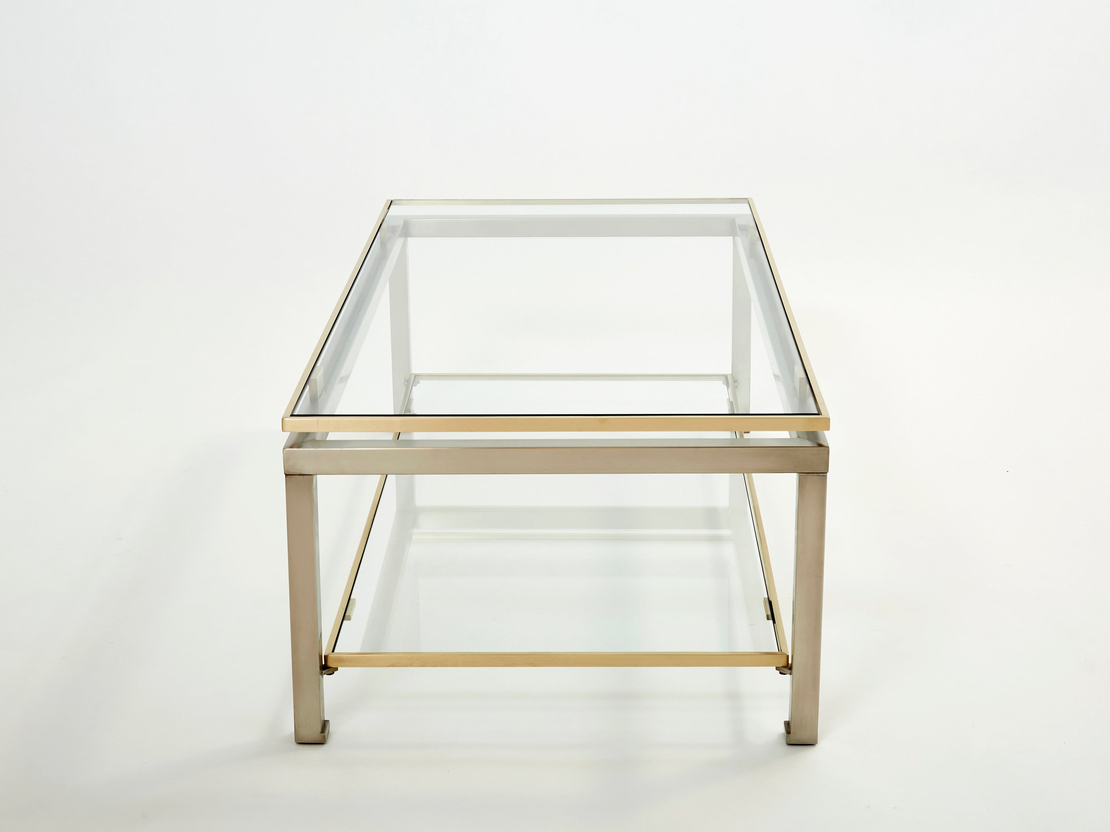 Brass steel two-tier coffee table by Guy Lefevre for Maison Jansen 1970s