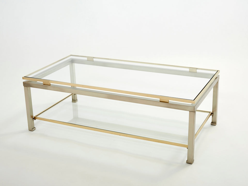 Brass steel two-tier coffee table by Guy Lefevre for Maison Jansen 1970s