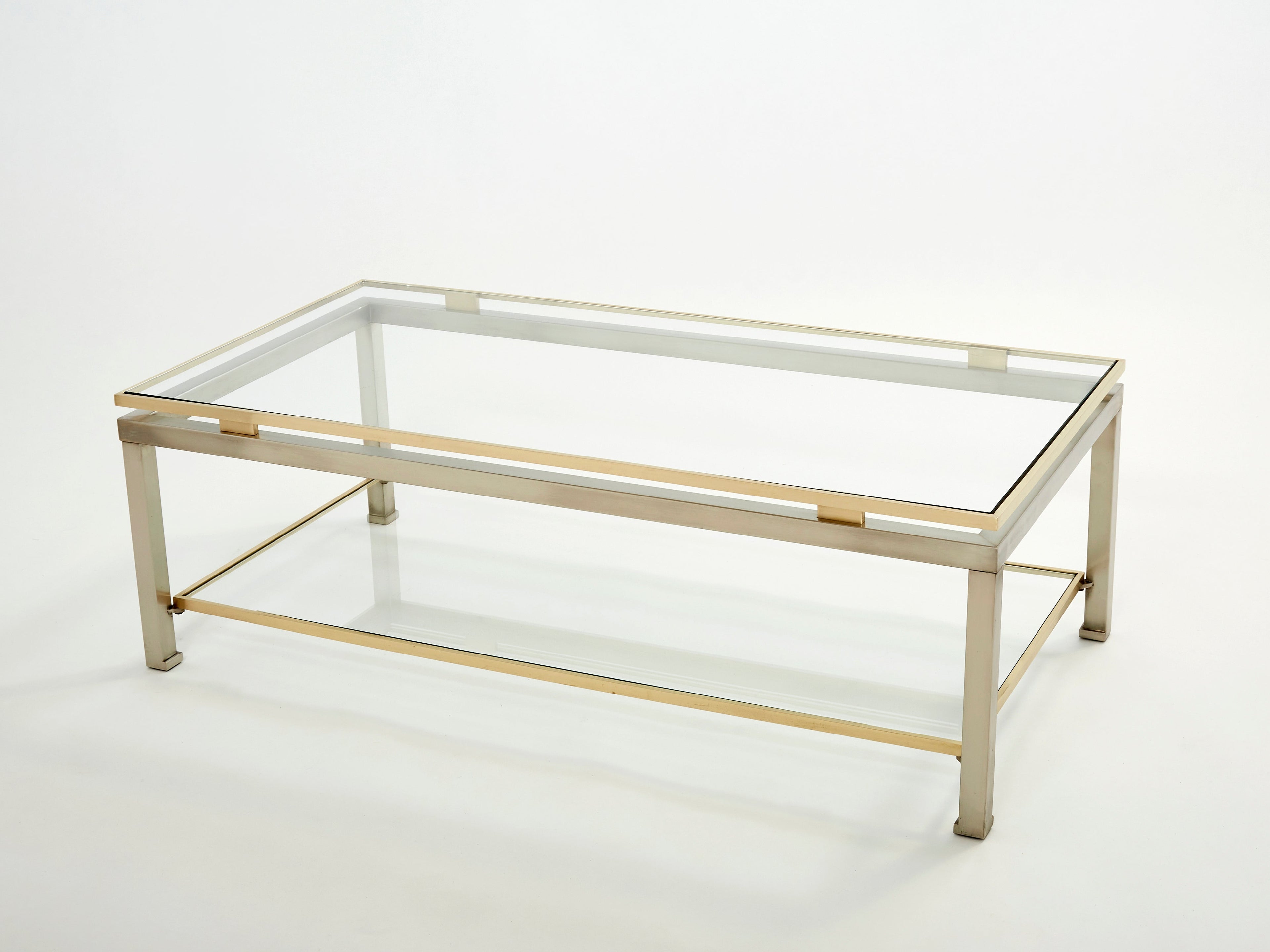 Brass steel two-tier coffee table by Guy Lefevre for Maison Jansen 1970s