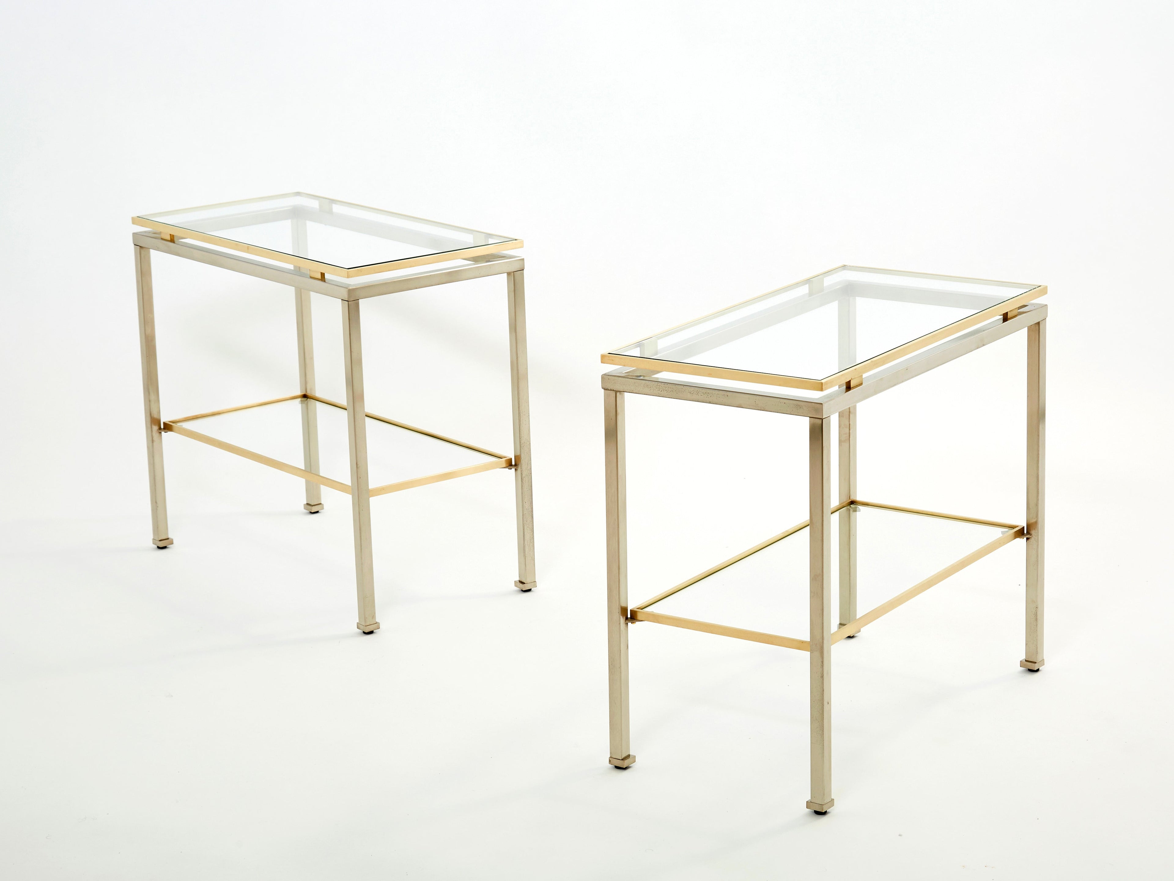 Brass steel two-tier end tables by Guy Lefevre for Maison Jansen 1970s