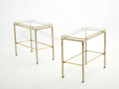 Brass steel two-tier end tables by Guy Lefevre for Maison Jansen 1970s