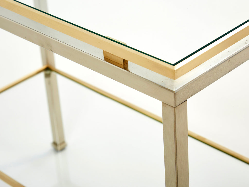 Brass steel two-tier end tables by Guy Lefevre for Maison Jansen 1970s