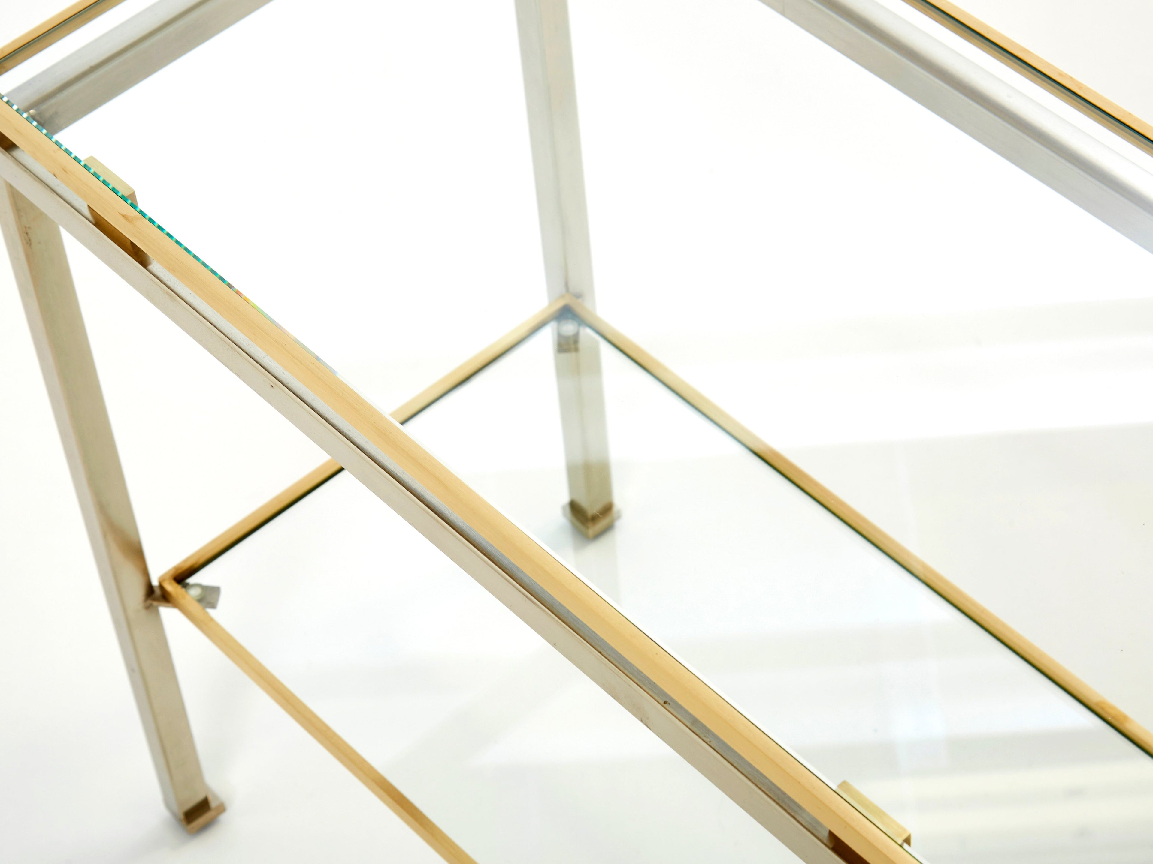 Brass steel two-tier end tables by Guy Lefevre for Maison Jansen 1970s
