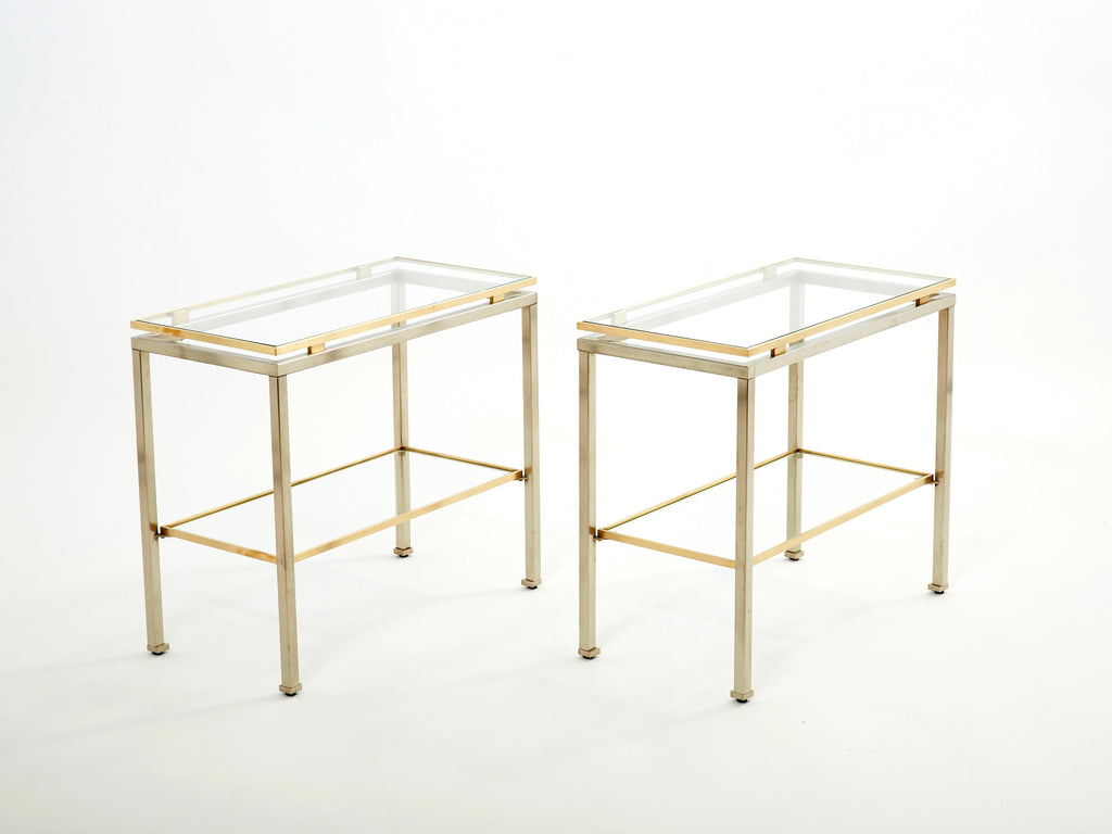 Brass steel two-tier end tables by Guy Lefevre for Maison Jansen 1970s