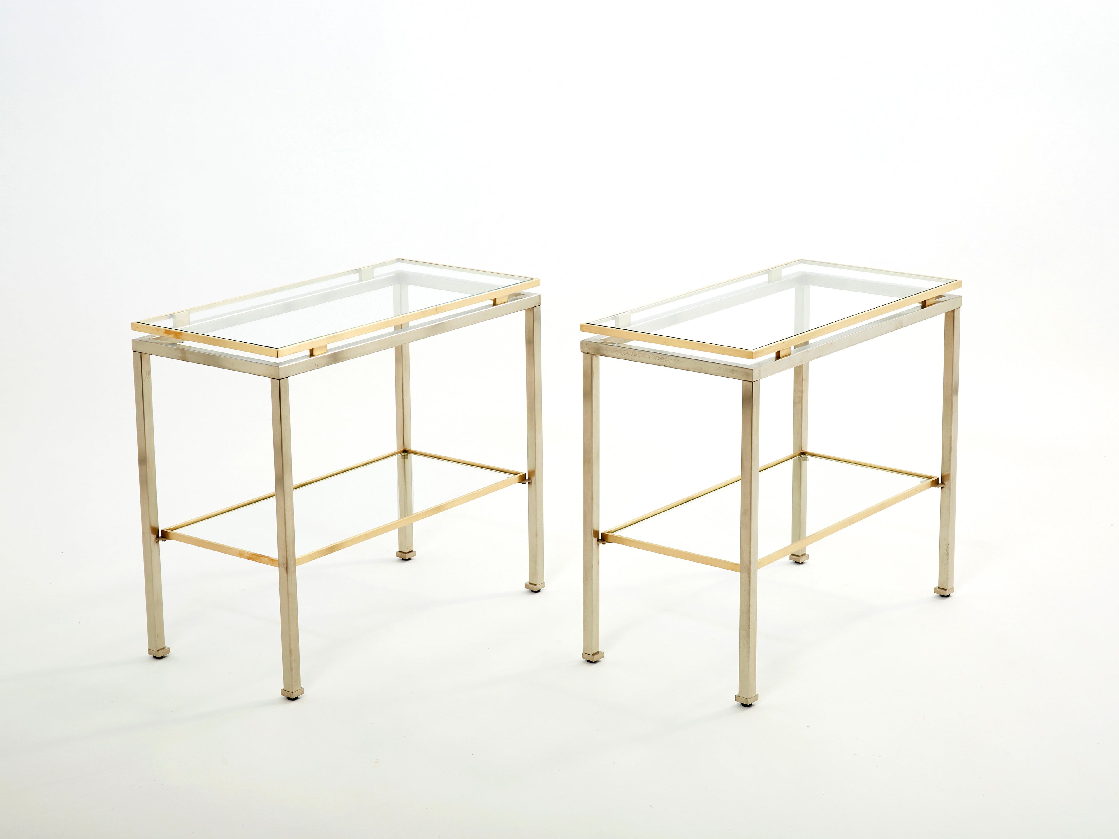 Brass steel two-tier end tables by Guy Lefevre for Maison Jansen 1970s