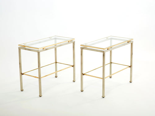 Brass steel two-tier end tables by Guy Lefevre for Maison Jansen 1970s