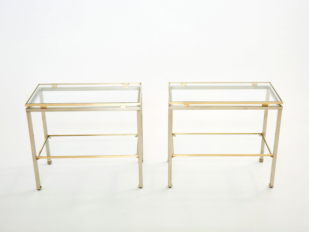 Brass steel two-tier end tables by Guy Lefevre for Maison Jansen 1970s