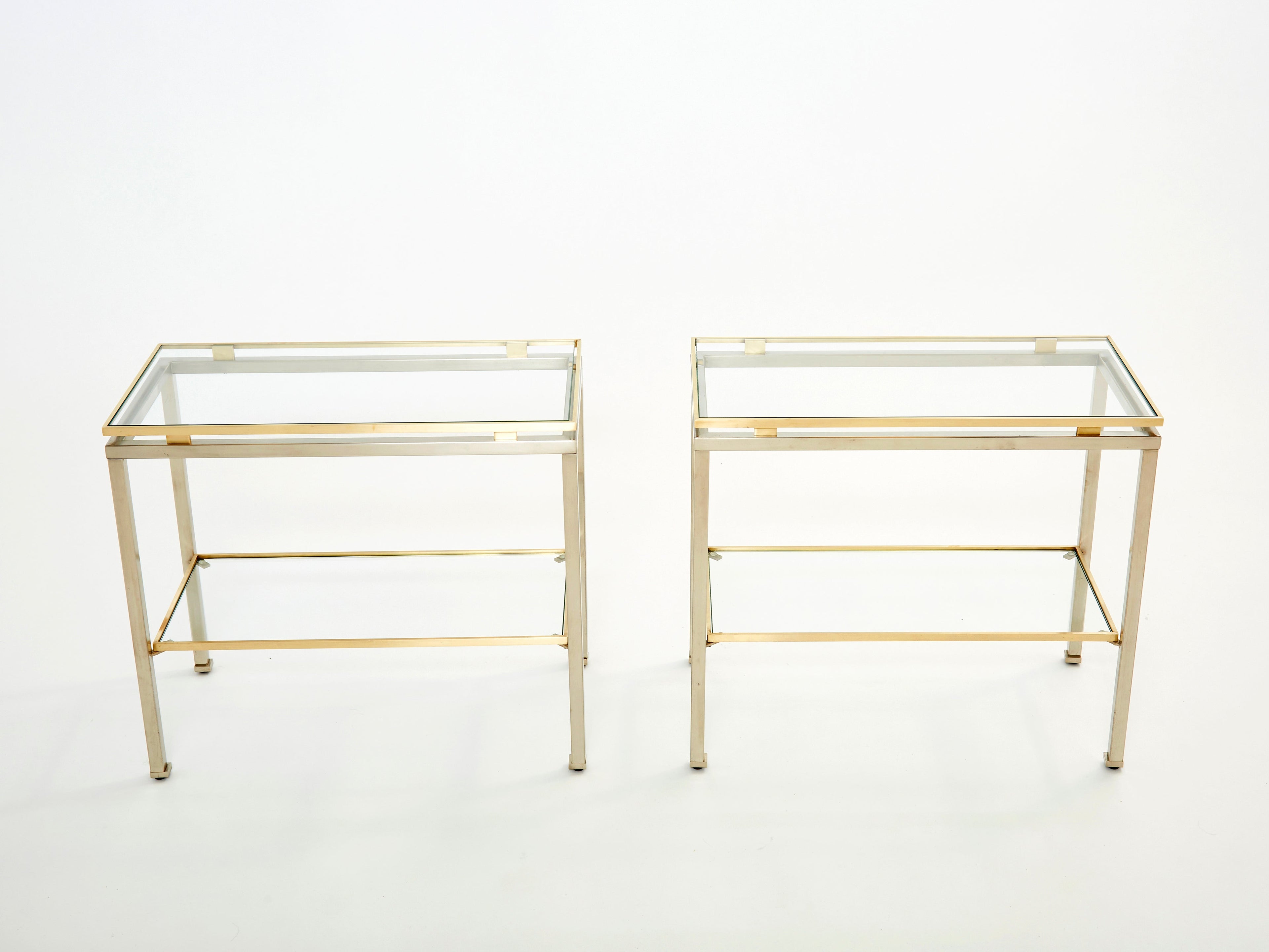 Brass steel two-tier end tables by Guy Lefevre for Maison Jansen 1970s