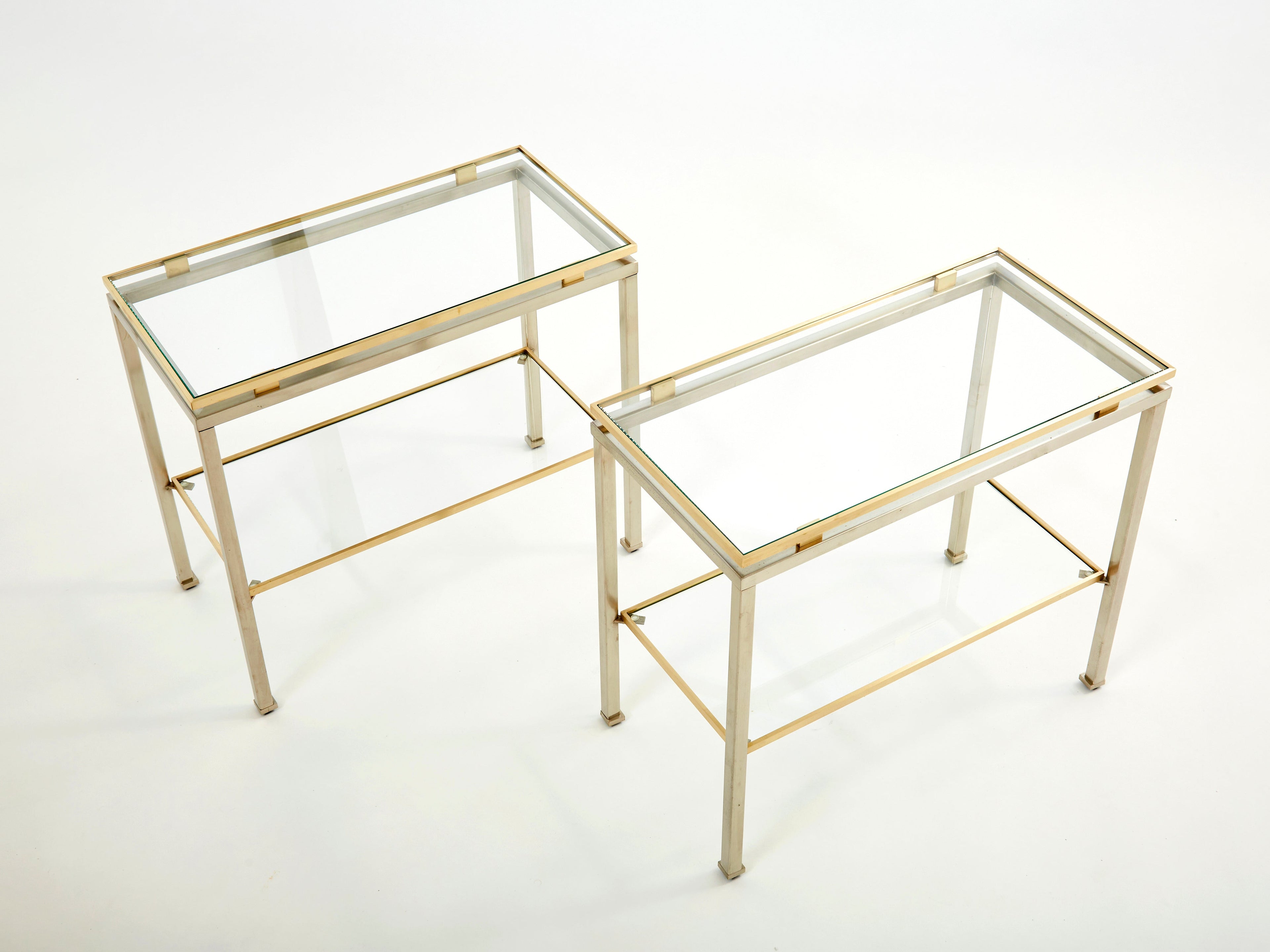 Brass steel two-tier end tables by Guy Lefevre for Maison Jansen 1970s