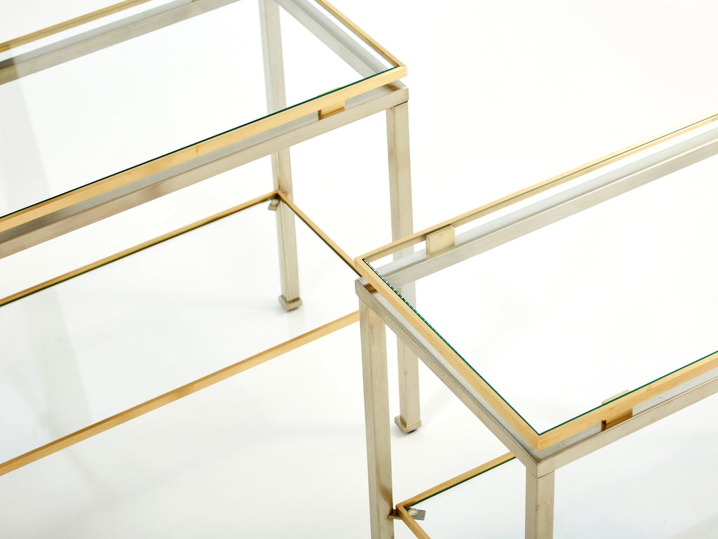 Brass steel two-tier end tables by Guy Lefevre for Maison Jansen 1970s