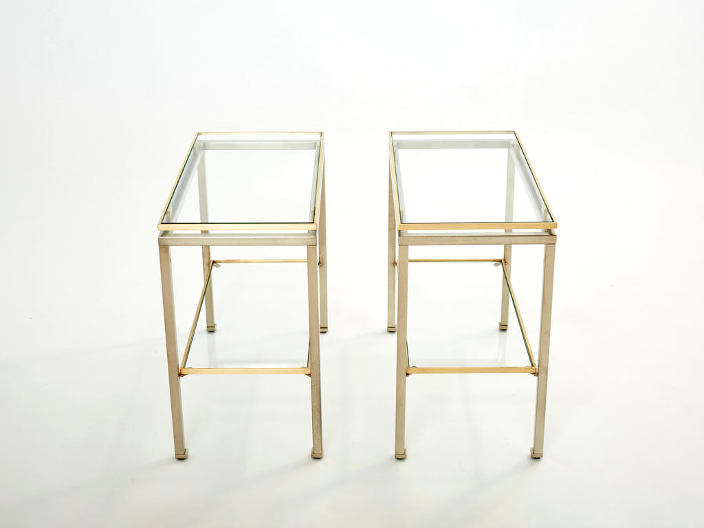 Brass steel two-tier end tables by Guy Lefevre for Maison Jansen 1970s
