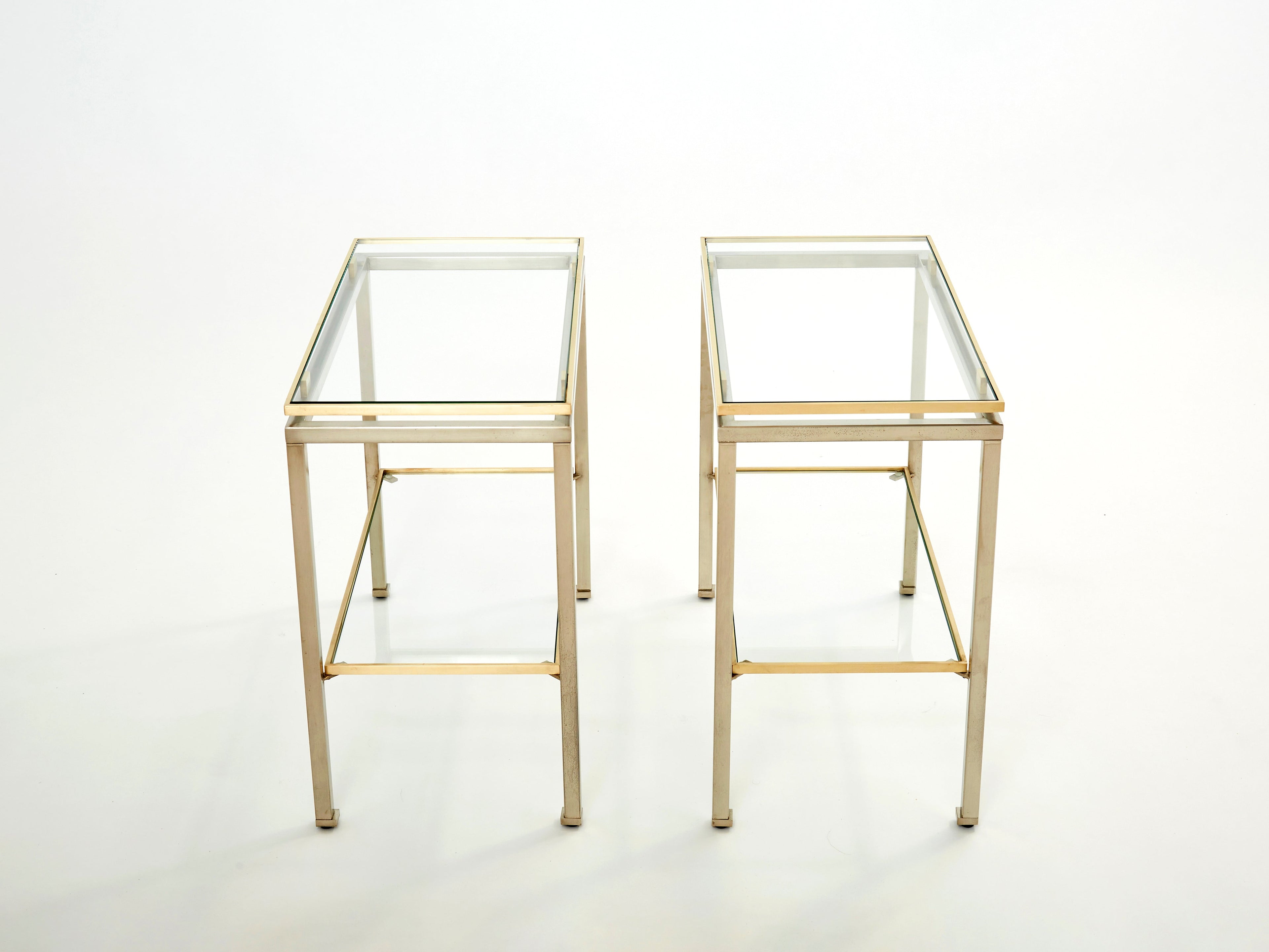 Brass steel two-tier end tables by Guy Lefevre for Maison Jansen 1970s