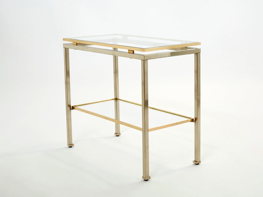 Brass steel two-tier end tables by Guy Lefevre for Maison Jansen 1970s