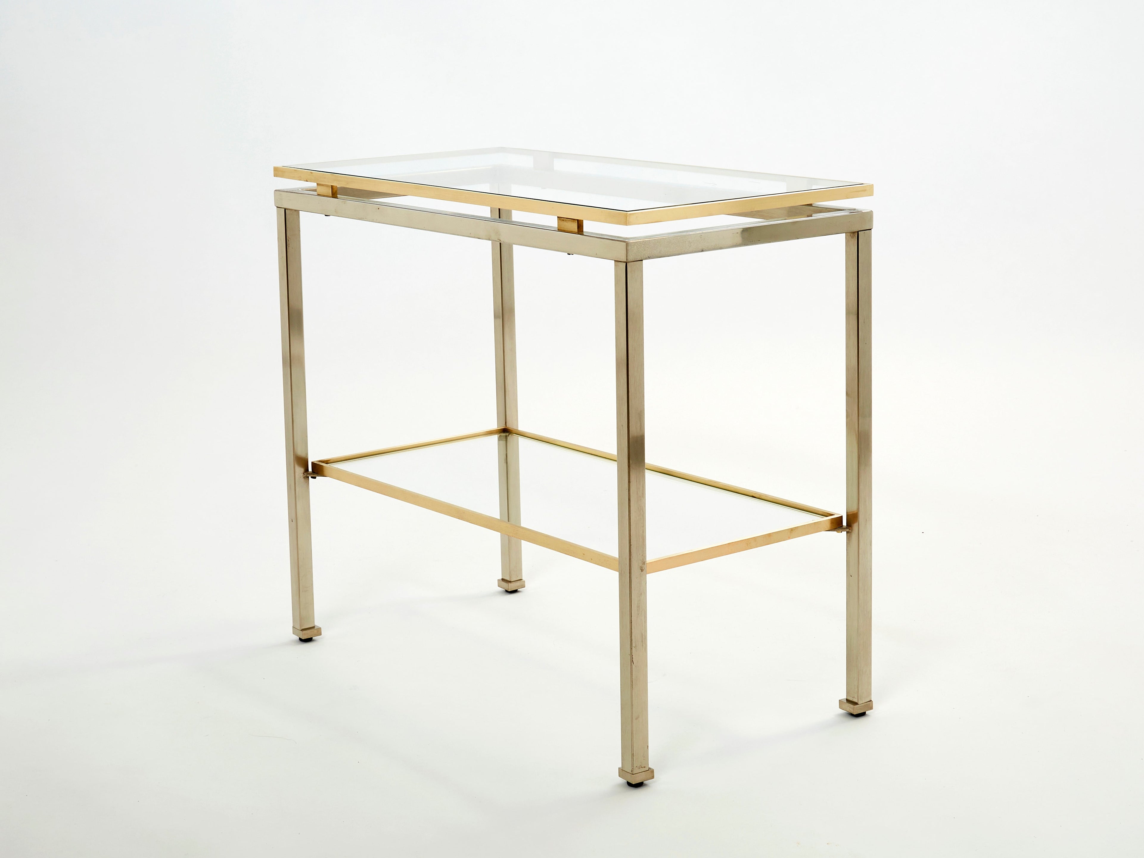 Brass steel two-tier end tables by Guy Lefevre for Maison Jansen 1970s
