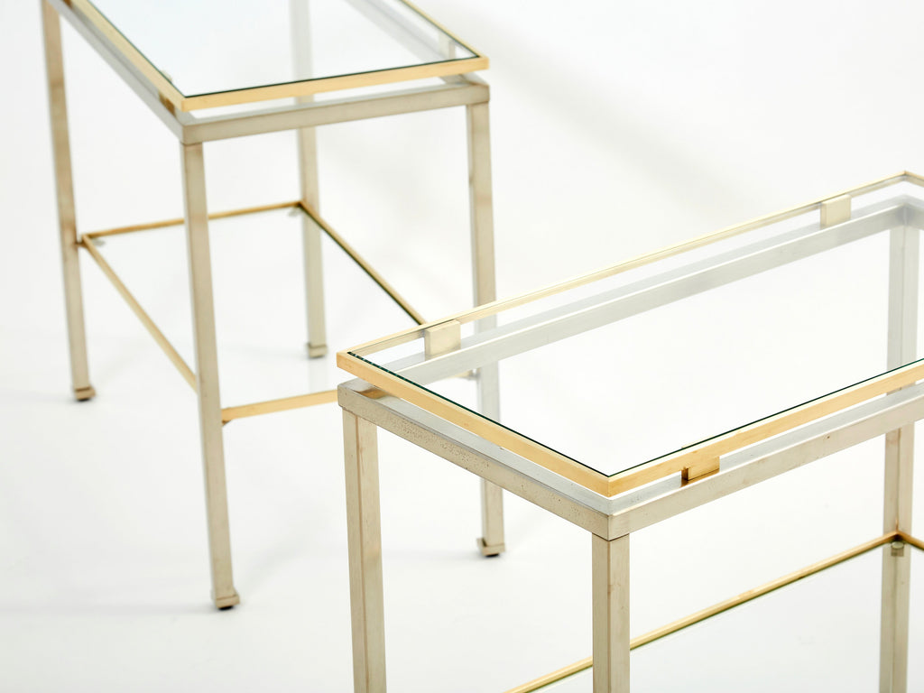 Brass steel two-tier end tables by Guy Lefevre for Maison Jansen 1970s