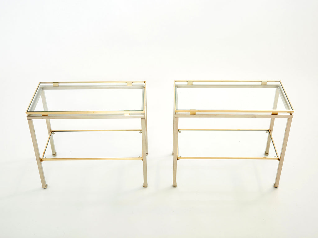 Brass steel two-tier end tables by Guy Lefevre for Maison Jansen 1970s