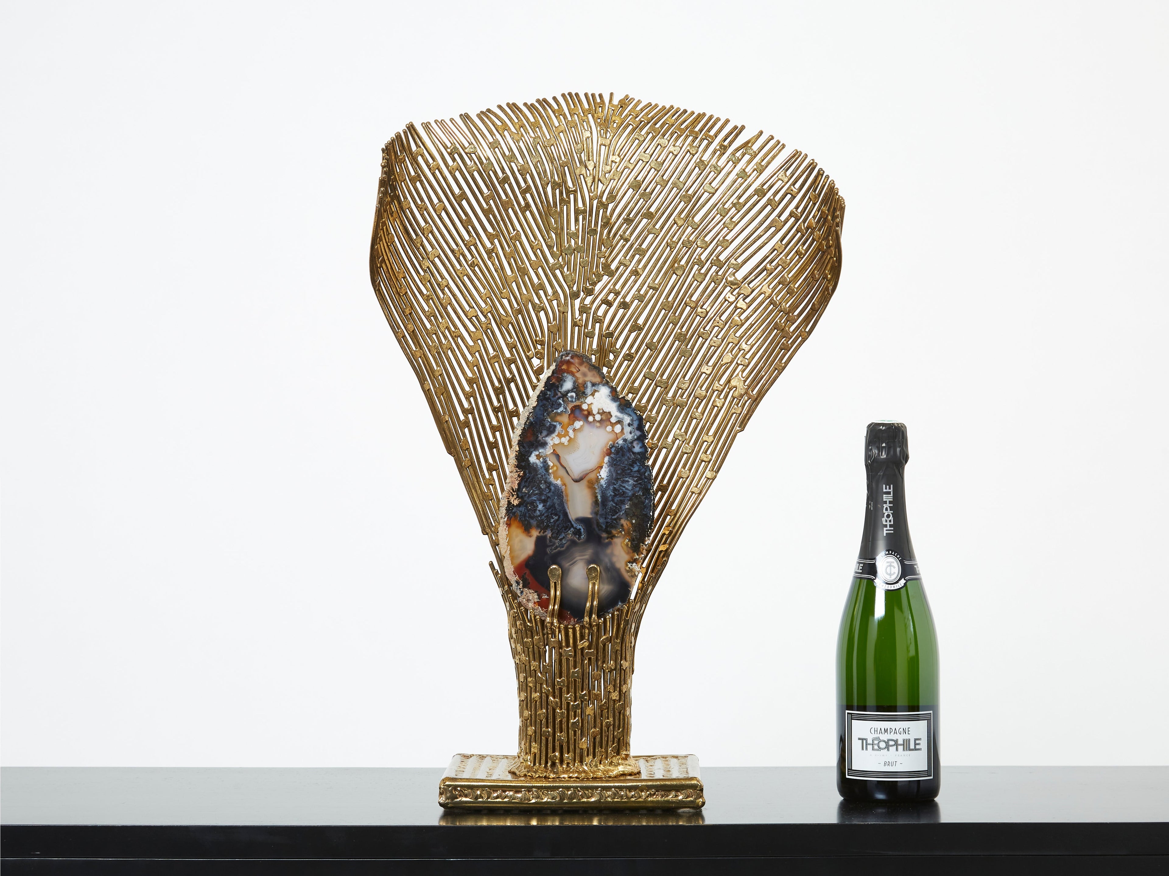 Henri Fernandez brass agate stone table lamp Nefertiti 1970s