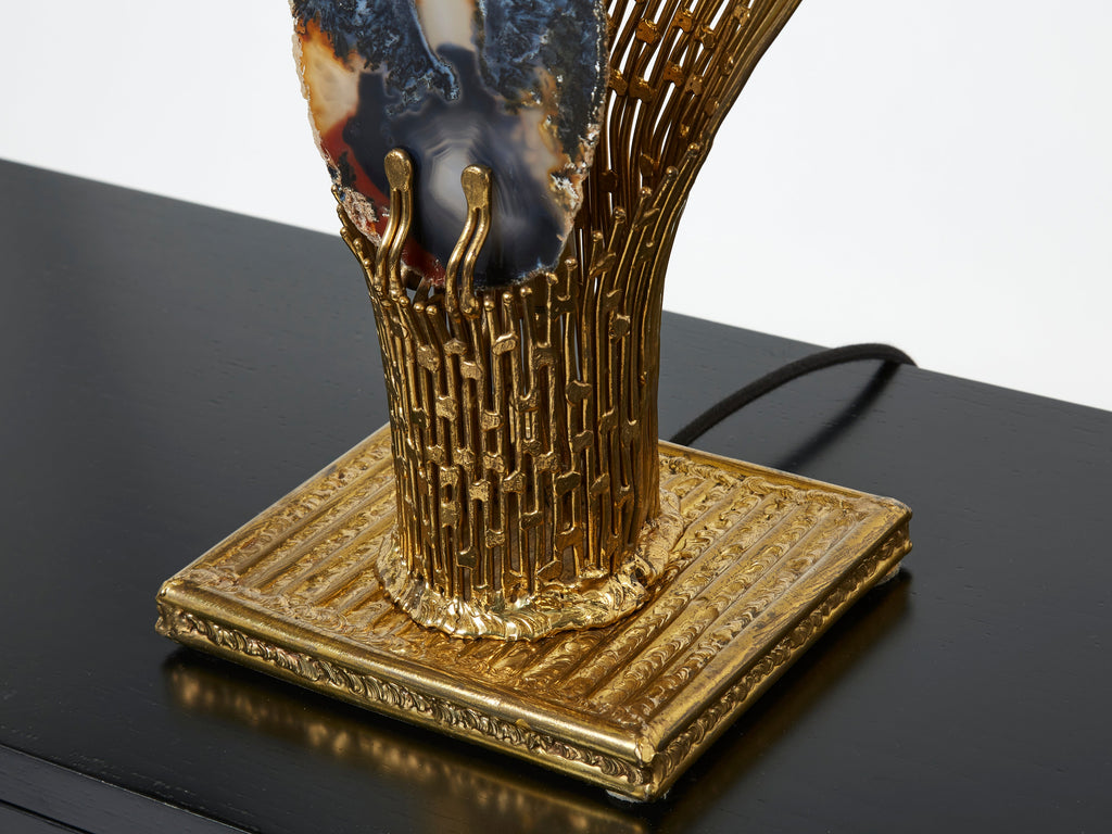 Henri Fernandez brass agate stone table lamp Nefertiti 1970s
