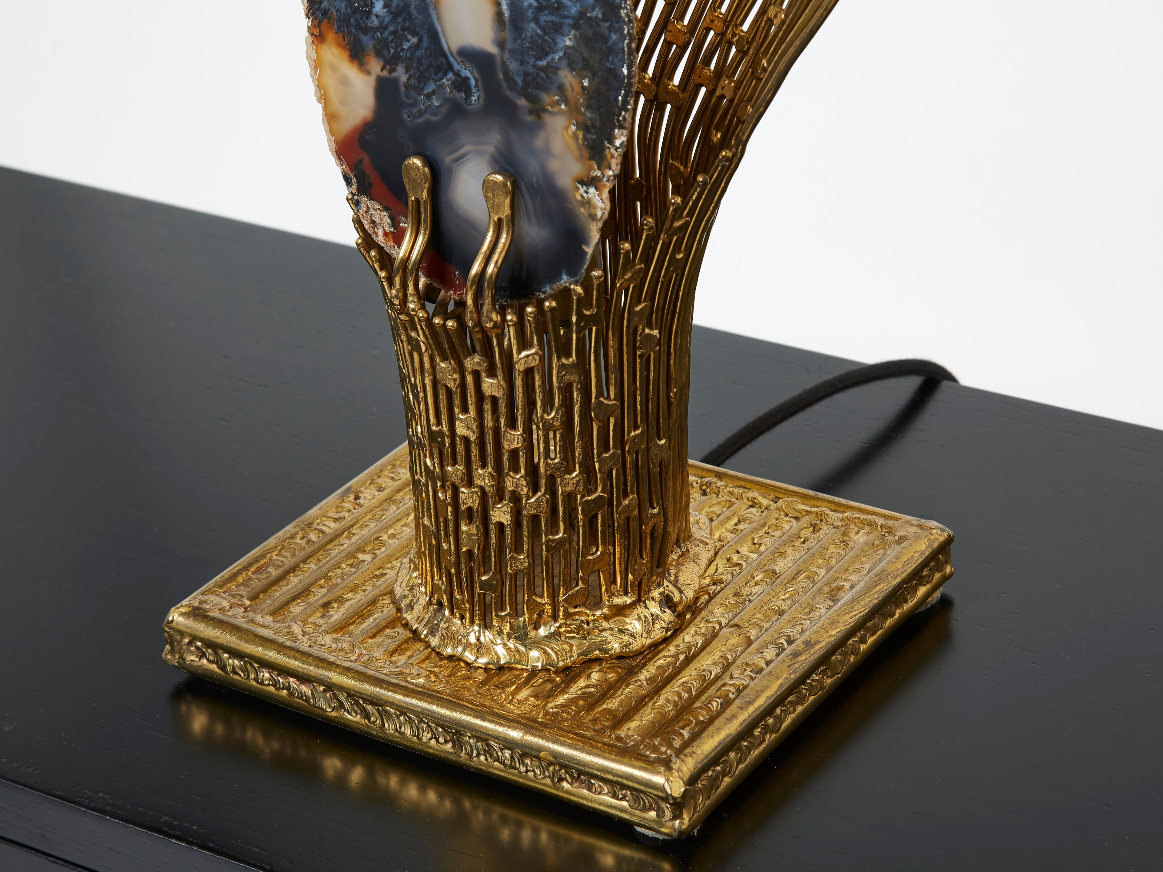 Henri Fernandez brass agate stone table lamp Nefertiti 1970s