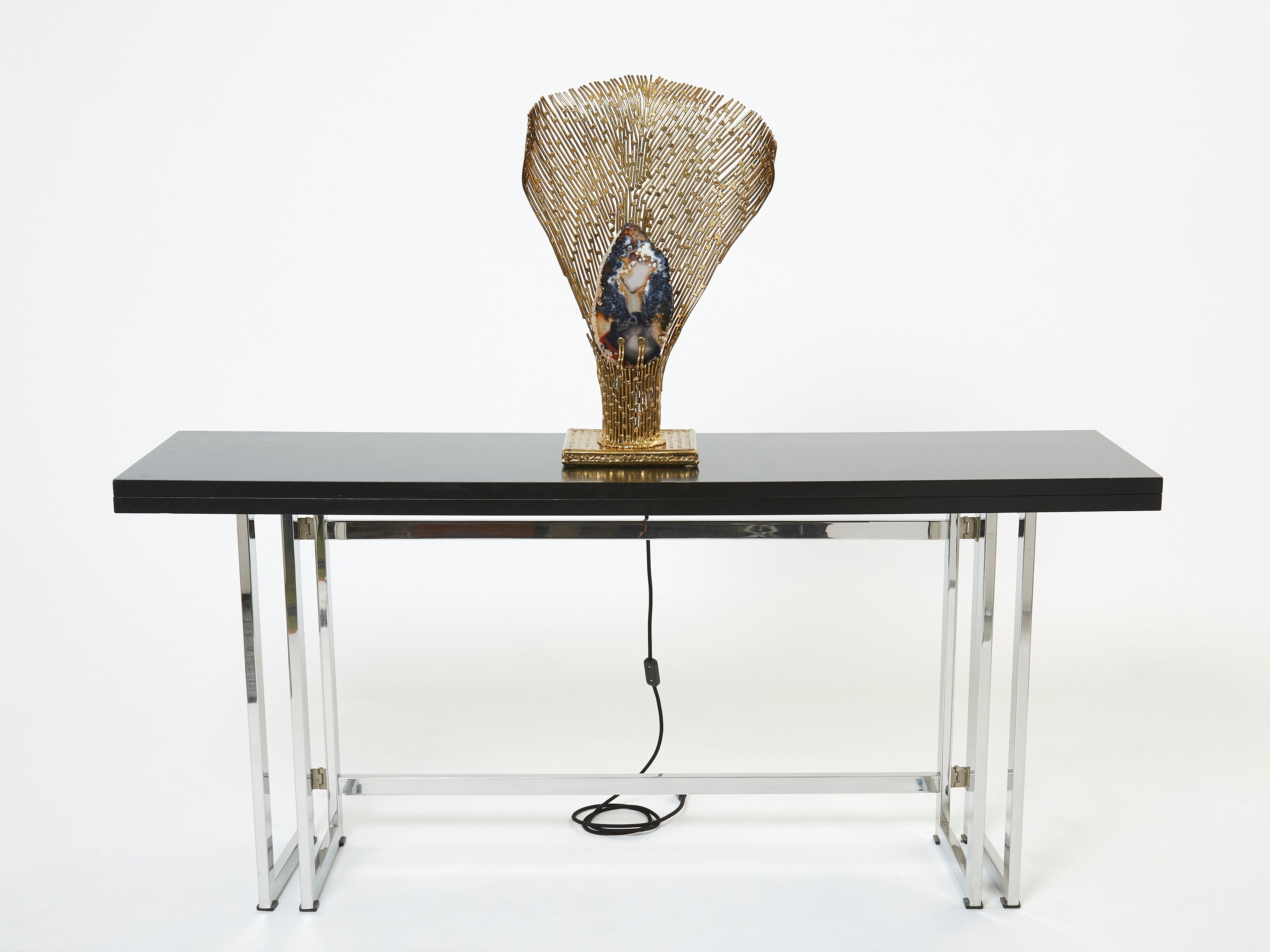 Henri Fernandez brass agate stone table lamp Nefertiti 1970s