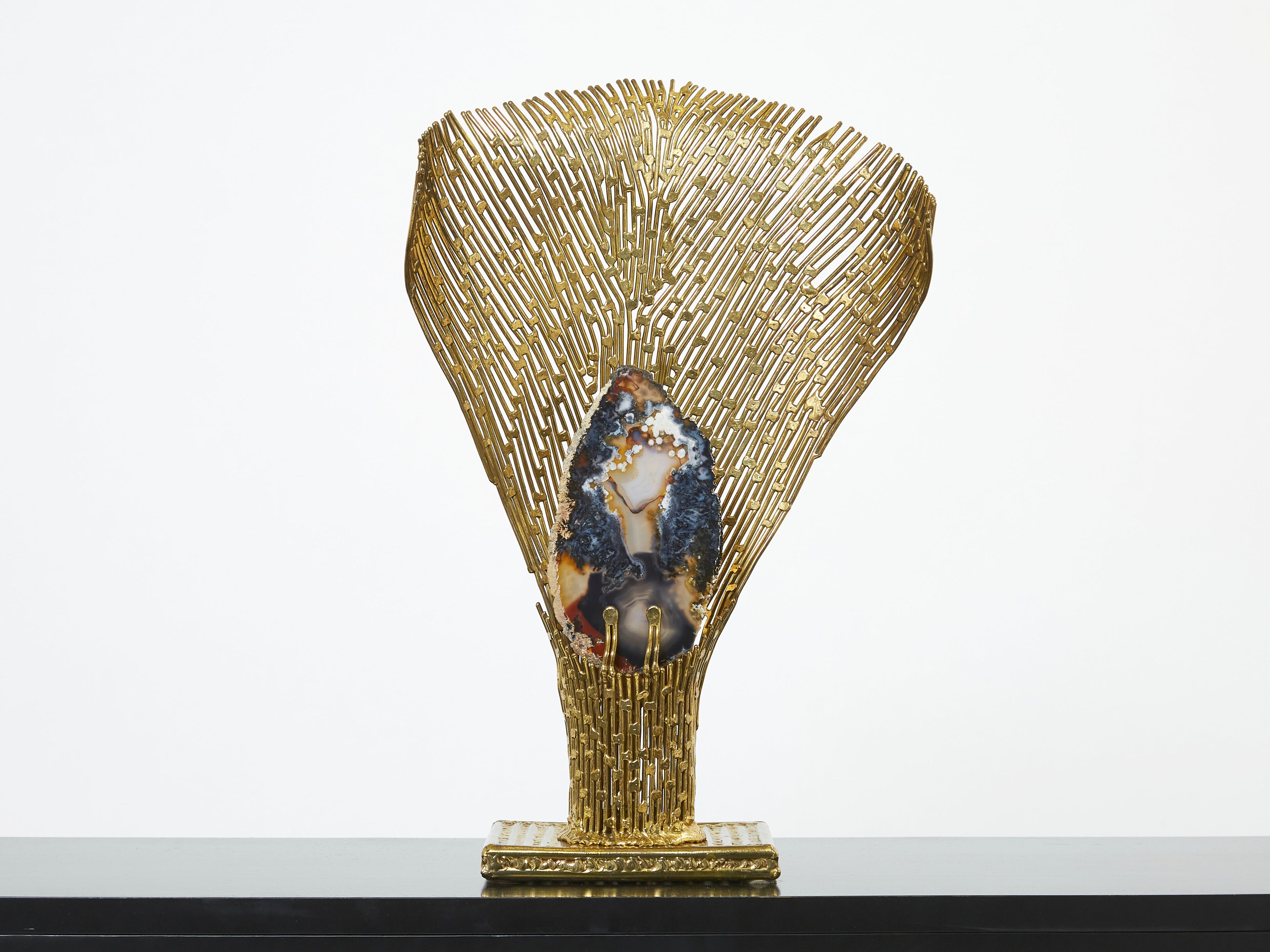 Henri Fernandez brass agate stone table lamp Nefertiti 1970s