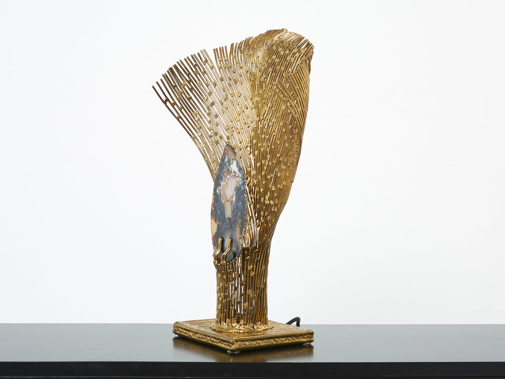 Henri Fernandez brass agate stone table lamp Nefertiti 1970s