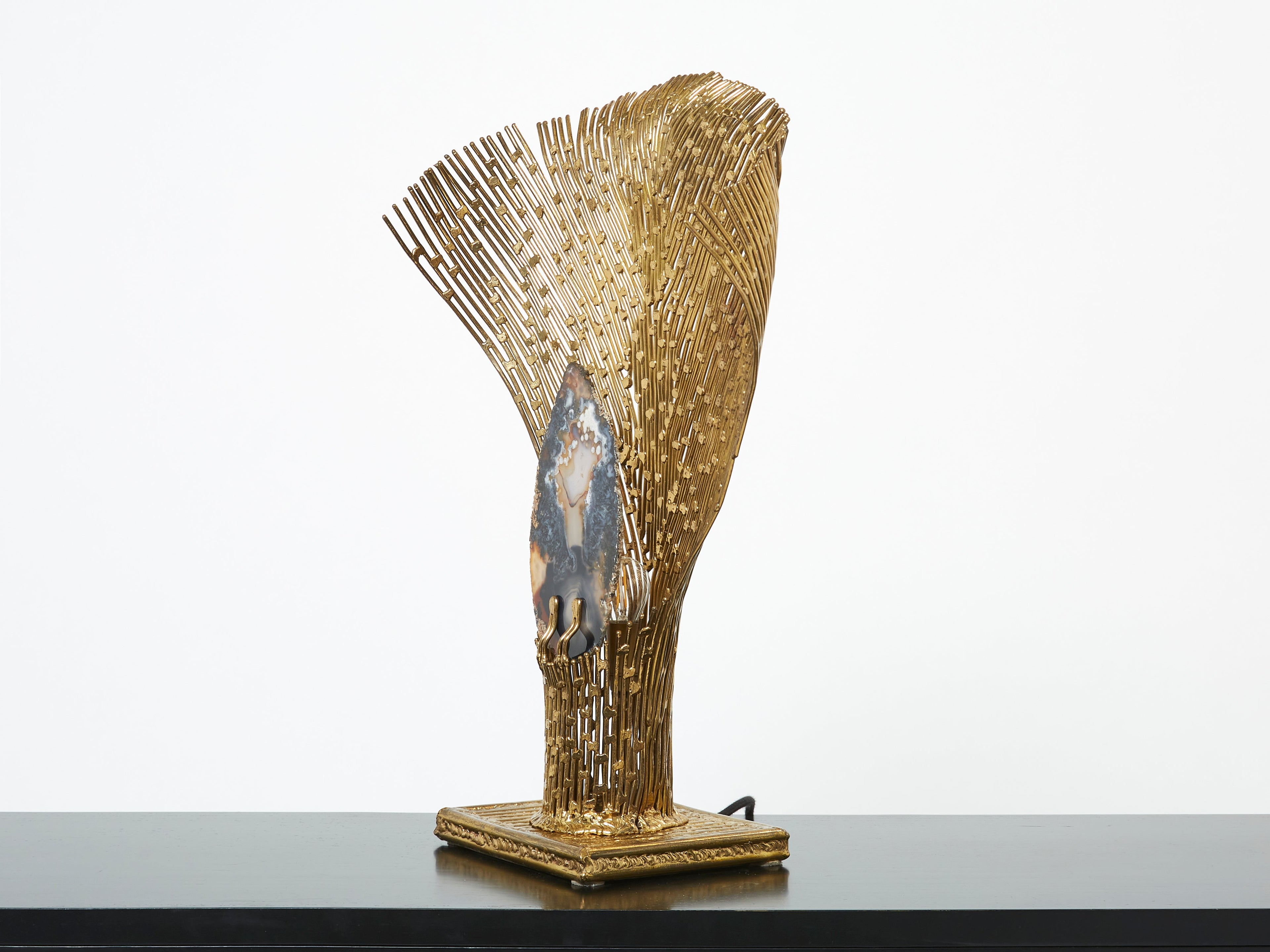 Henri Fernandez brass agate stone table lamp Nefertiti 1970s