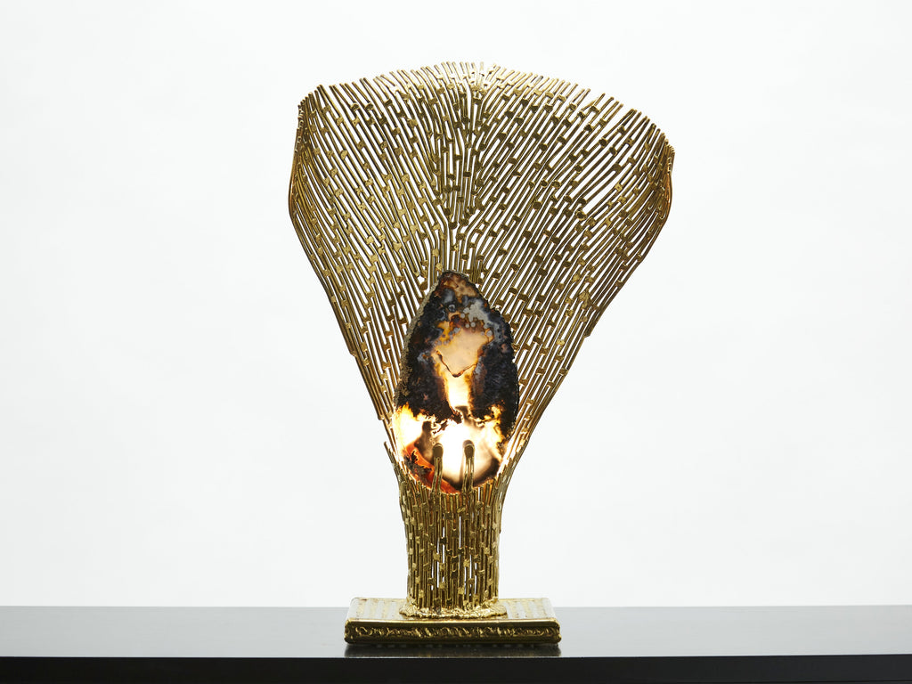 Henri Fernandez brass agate stone table lamp Nefertiti 1970s