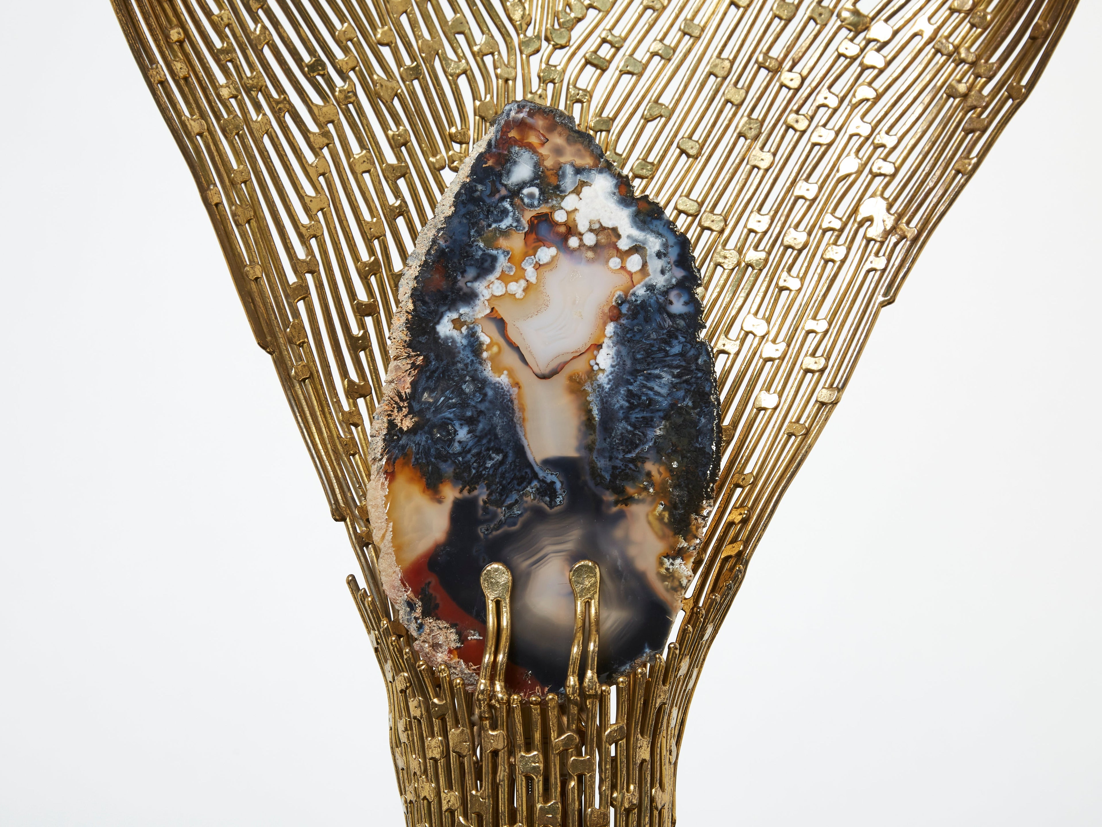 Henri Fernandez brass agate stone table lamp Nefertiti 1970s