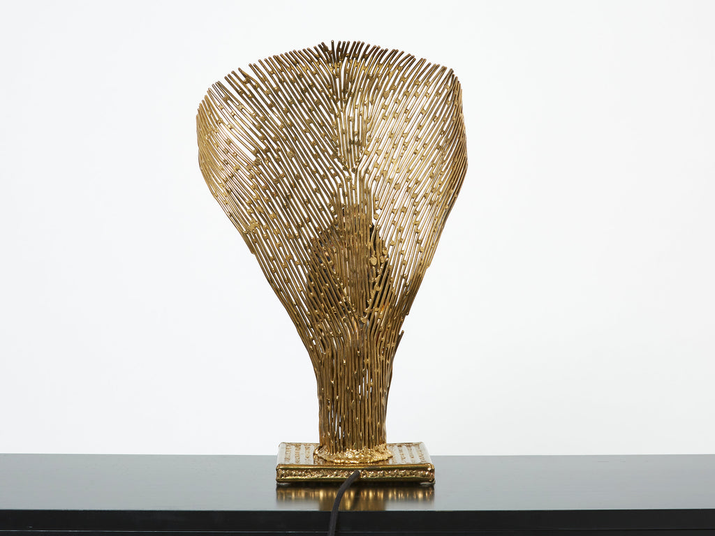 Henri Fernandez brass agate stone table lamp Nefertiti 1970s