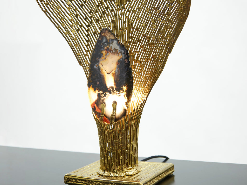 Henri Fernandez brass agate stone table lamp Nefertiti 1970s