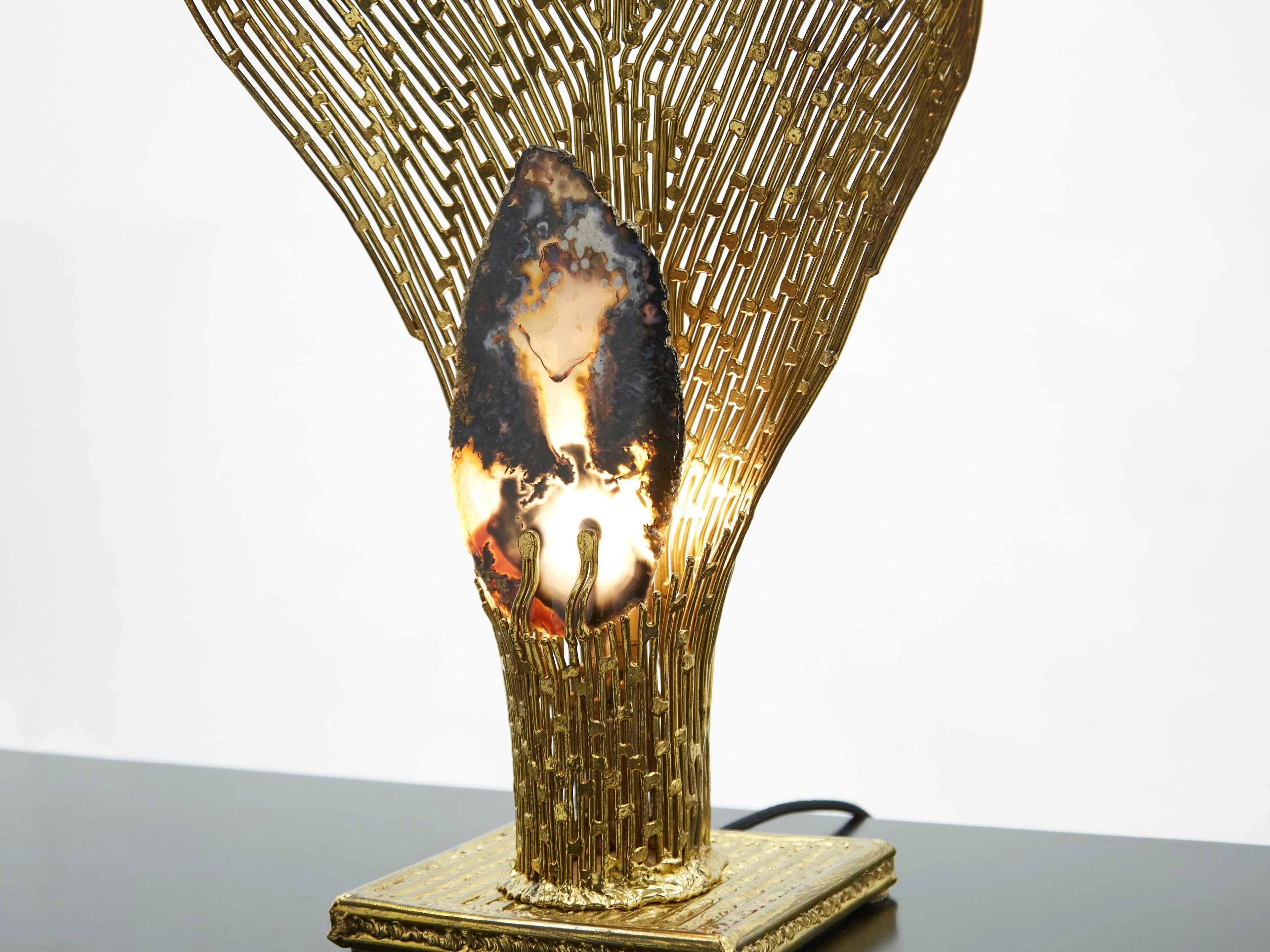 Henri Fernandez brass agate stone table lamp Nefertiti 1970s