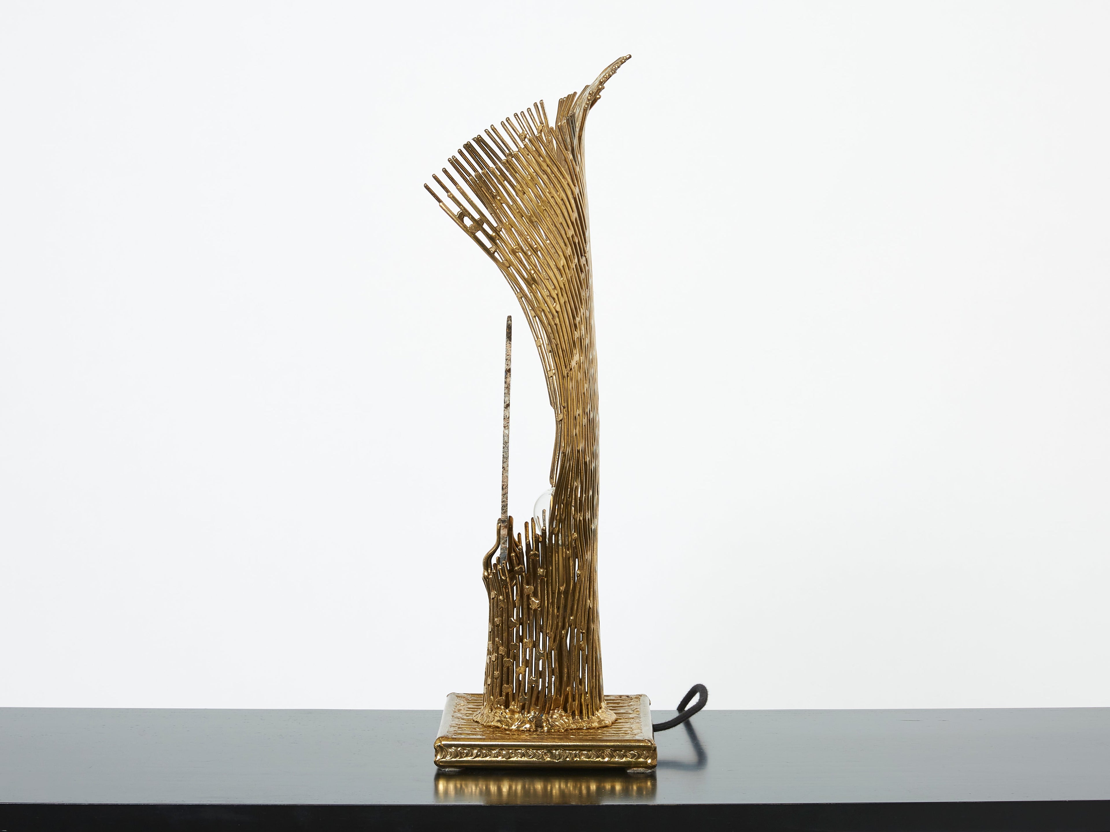 Henri Fernandez brass agate stone table lamp Nefertiti 1970s