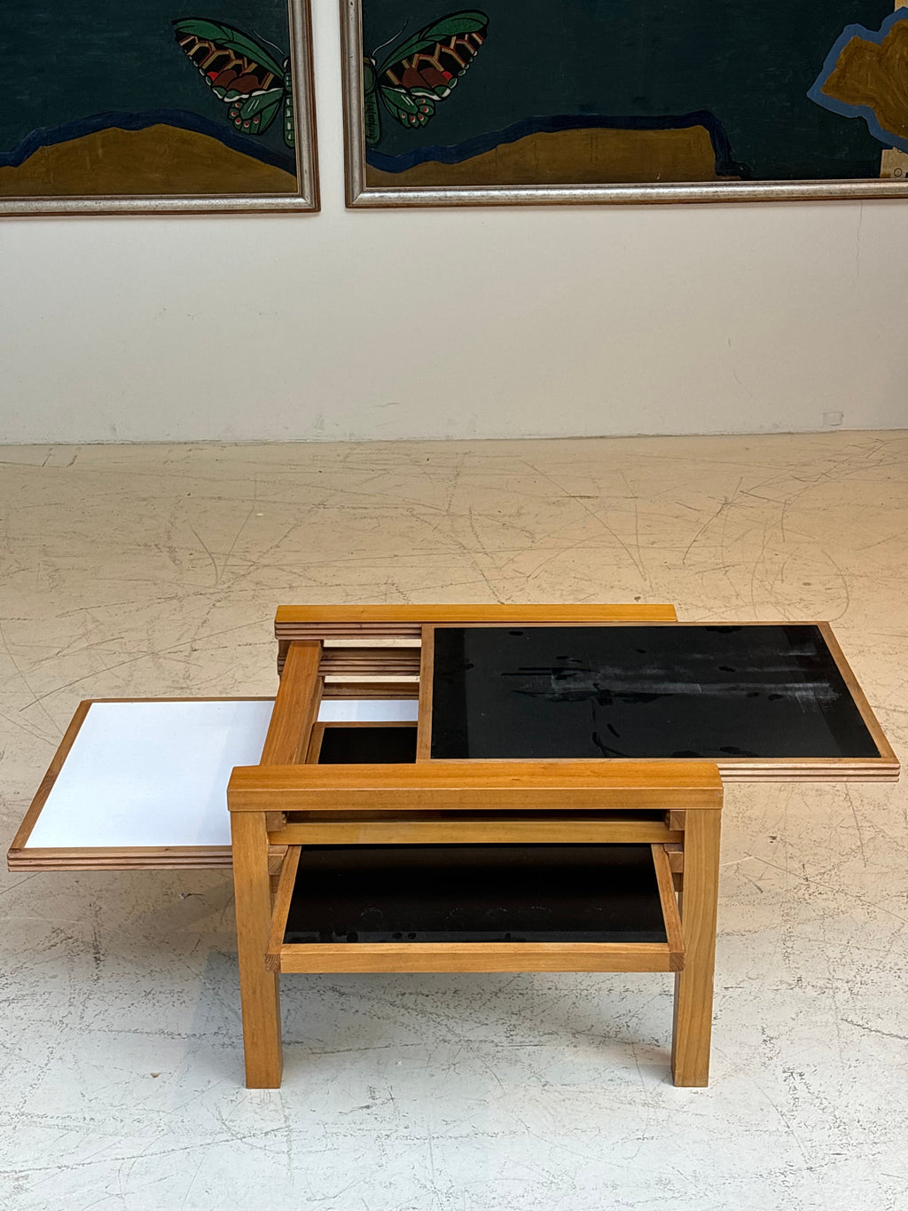 Modulable Coffee tablewith three top by Bernard Vuarnesson, circa 1970