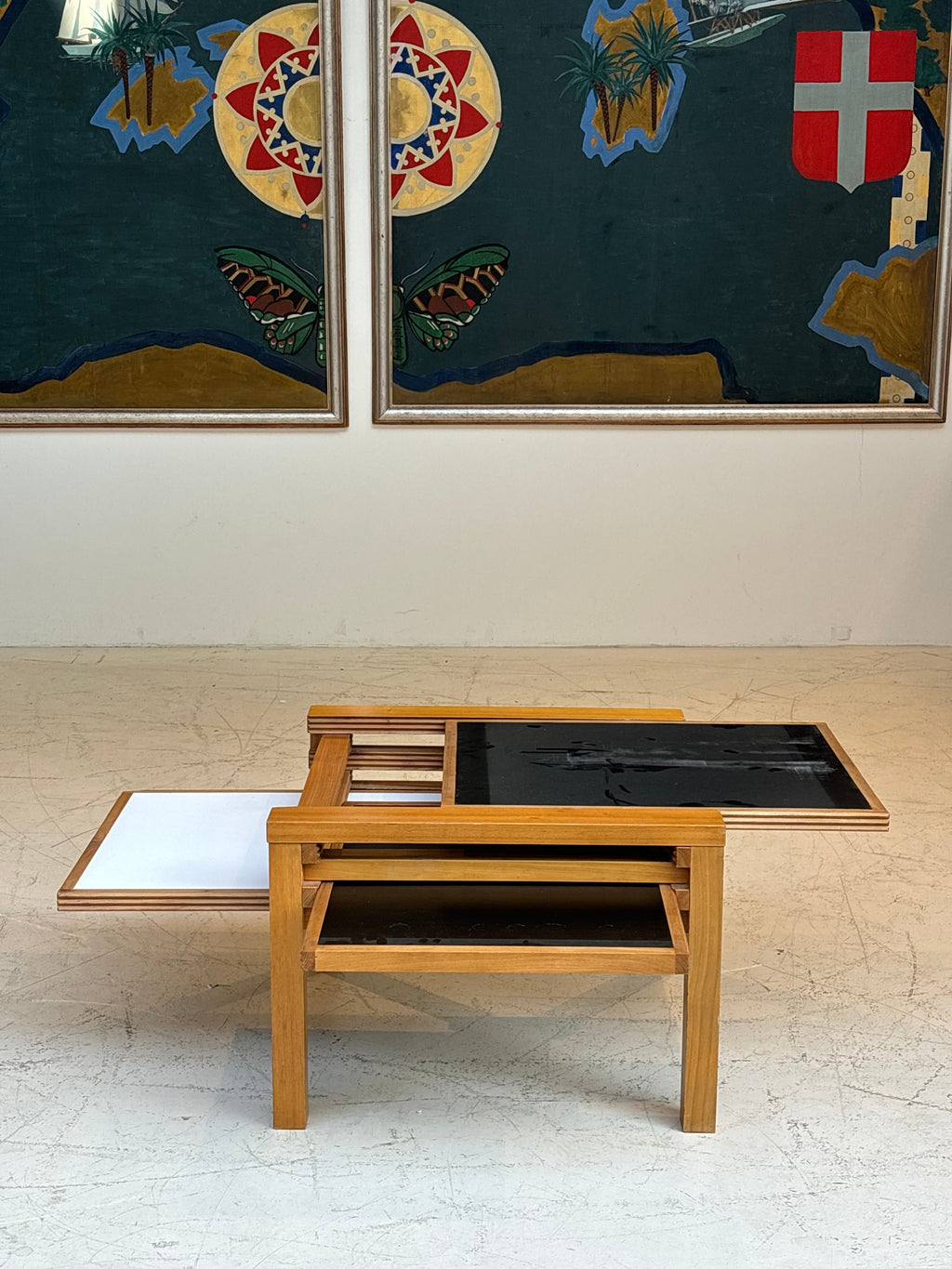 Modulable Coffee tablewith three top by Bernard Vuarnesson, circa 1970