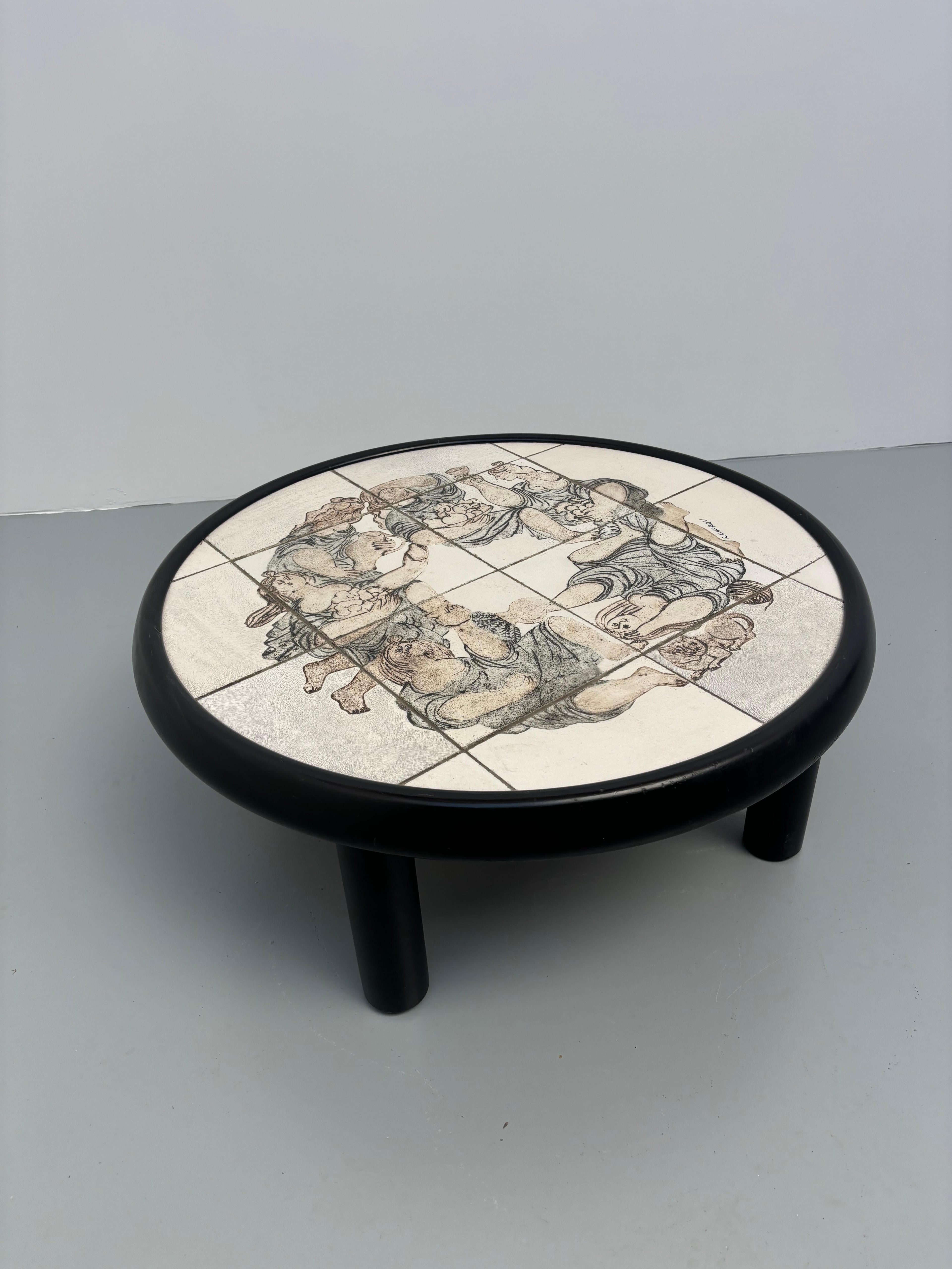Scarce figurative coffee table by Roger Capron and Raymond Peynet