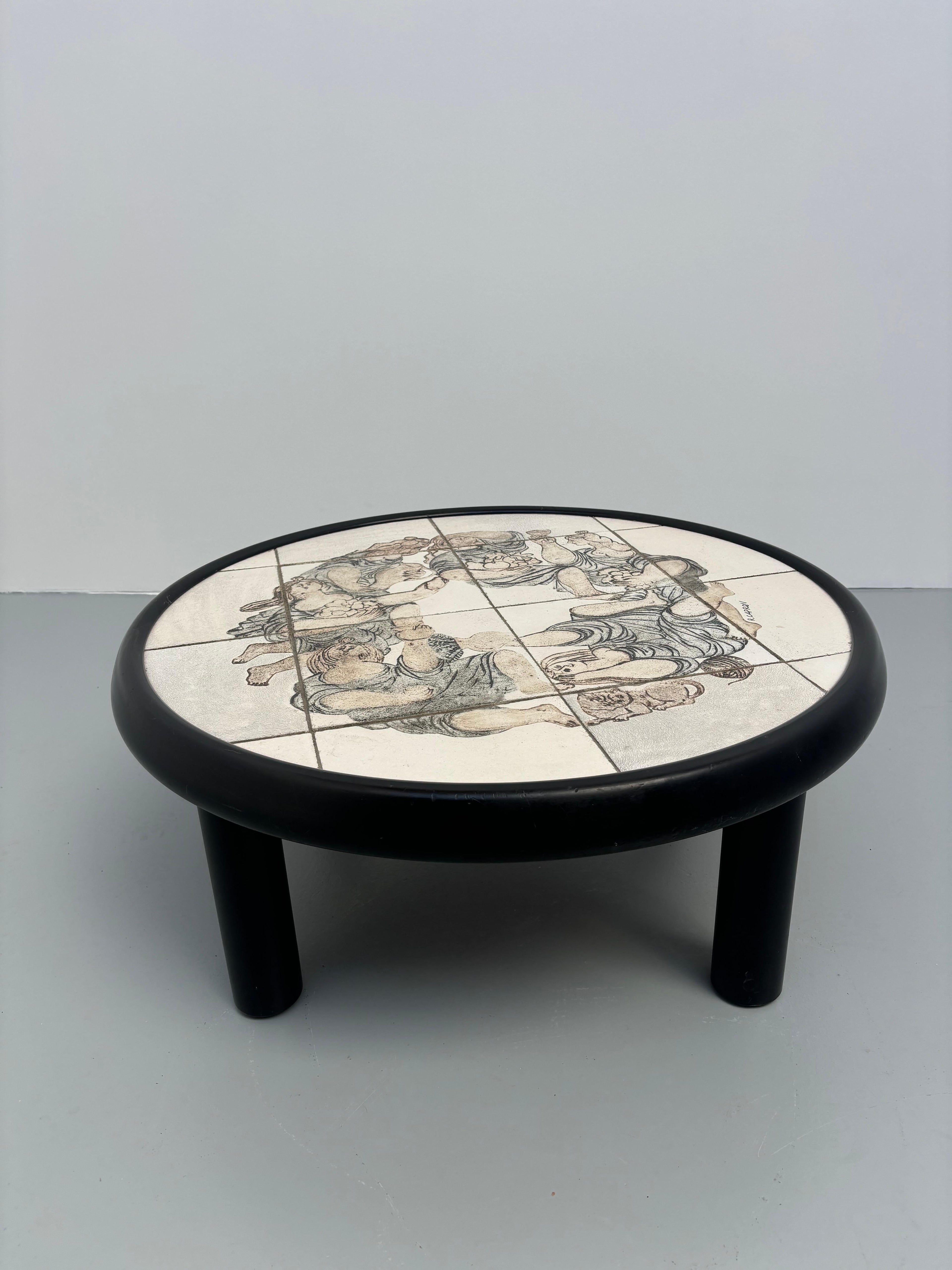 Scarce figurative coffee table by Roger Capron and Raymond Peynet