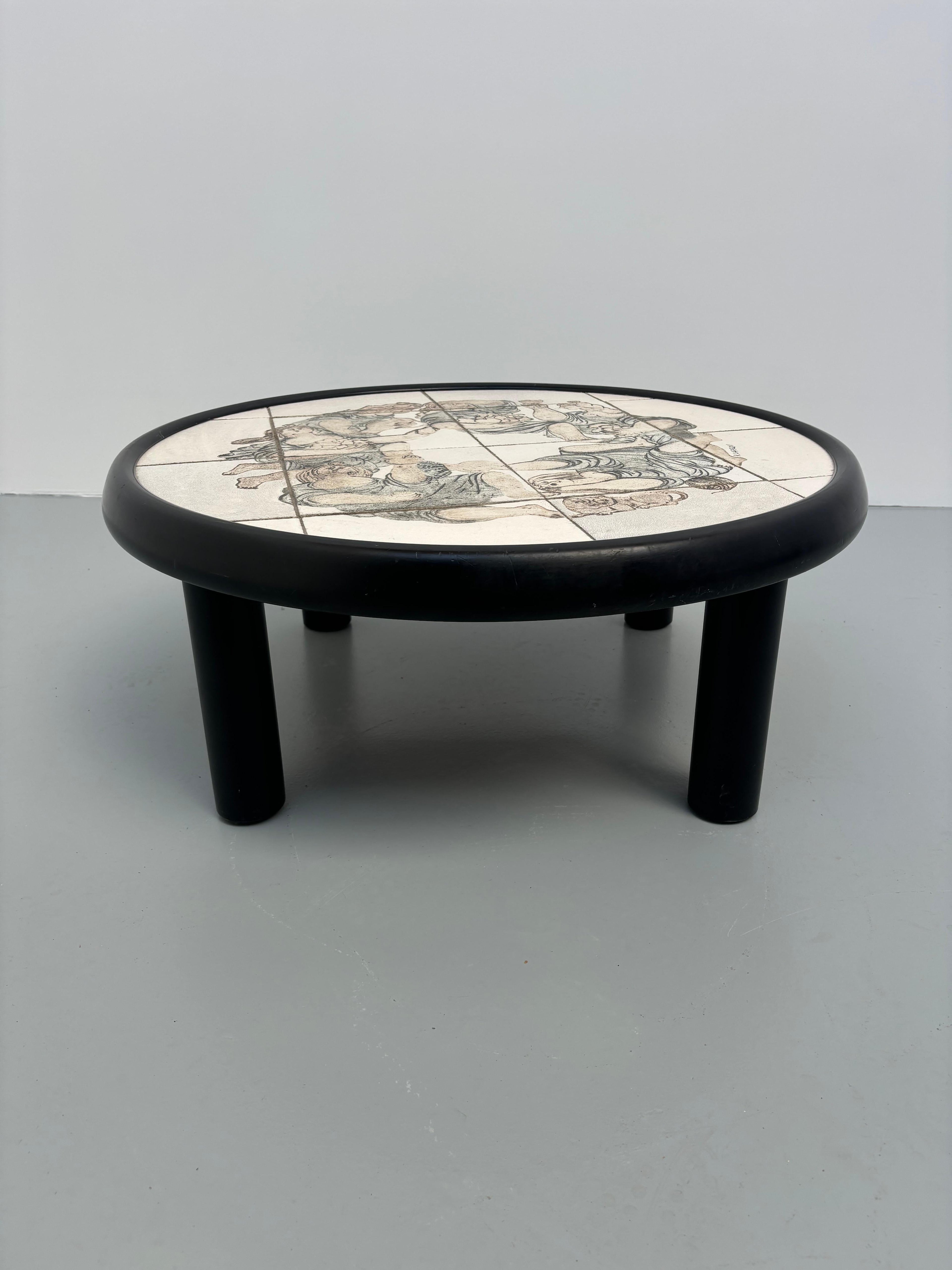 Scarce figurative coffee table by Roger Capron and Raymond Peynet