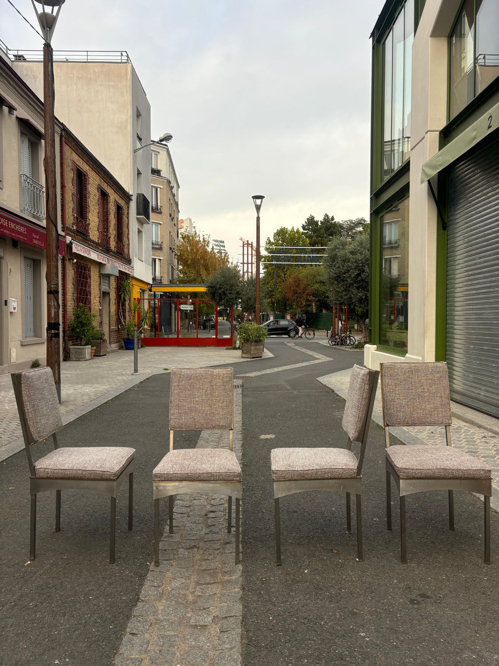Scarce set of 12 steel and brass chairs, Daniel Passegrimaud for Jansen