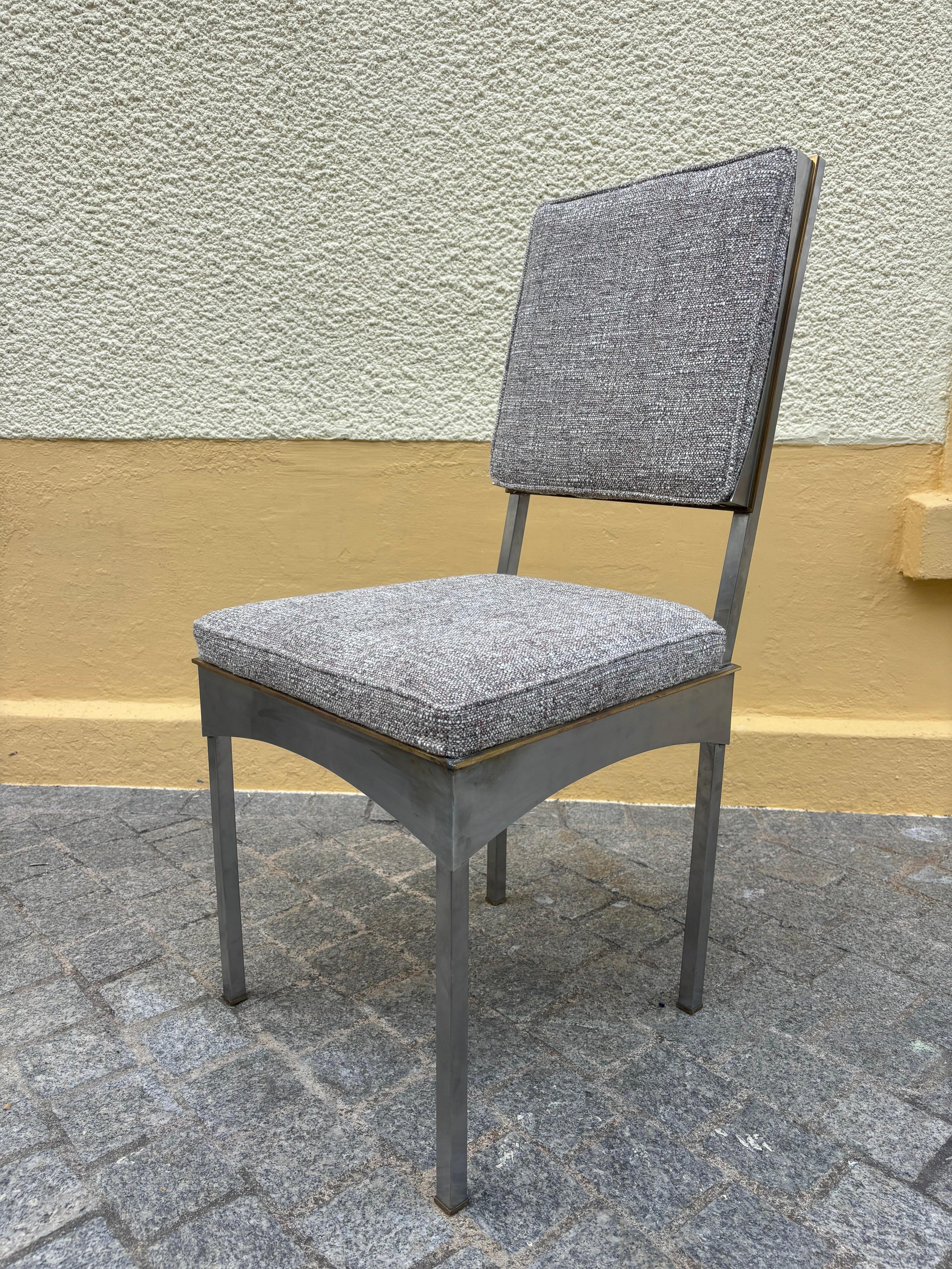 Scarce set of 12 steel and brass chairs, Daniel Passegrimaud for Jansen