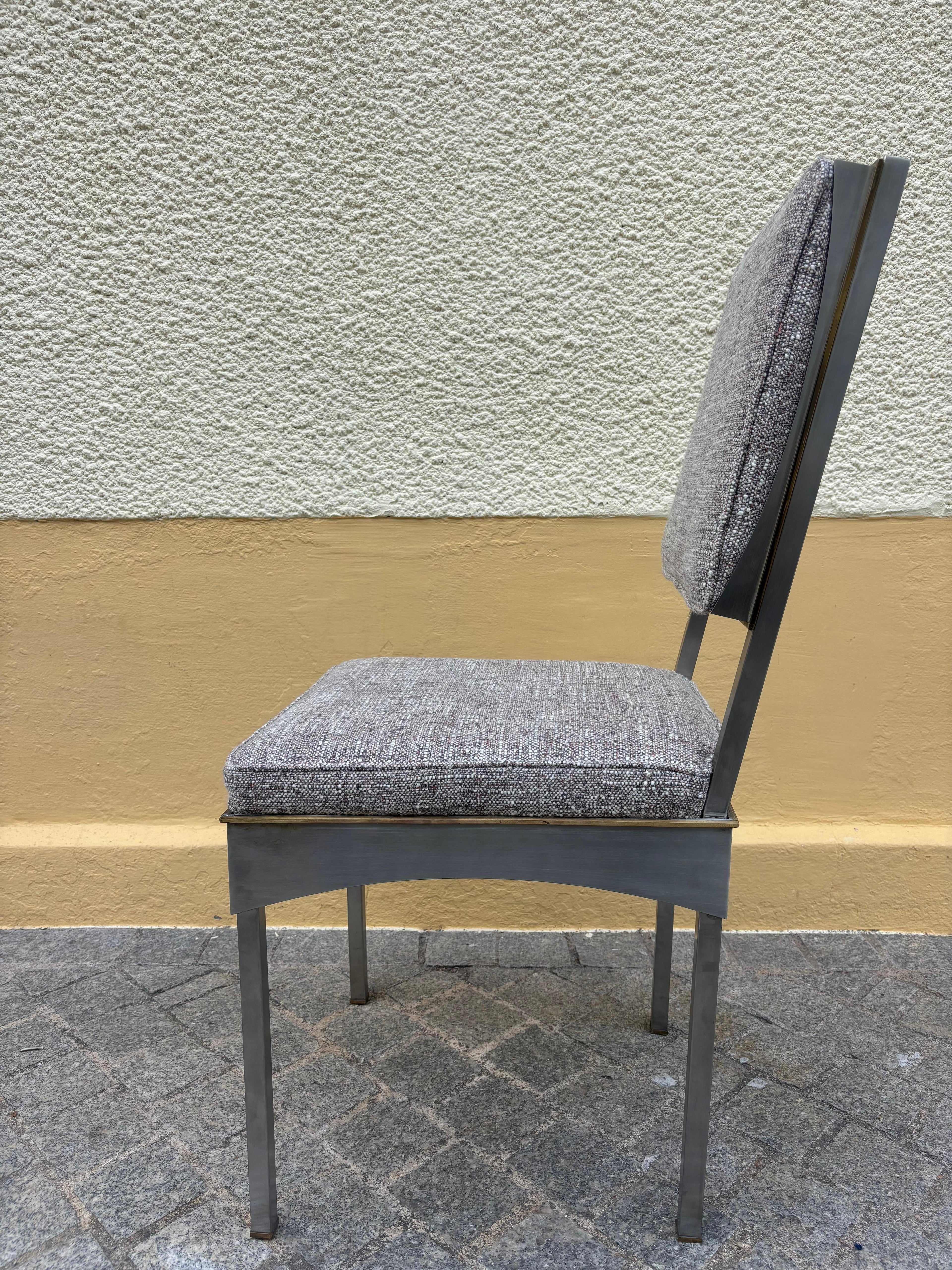 Scarce set of 12 steel and brass chairs, Daniel Passegrimaud for Jansen