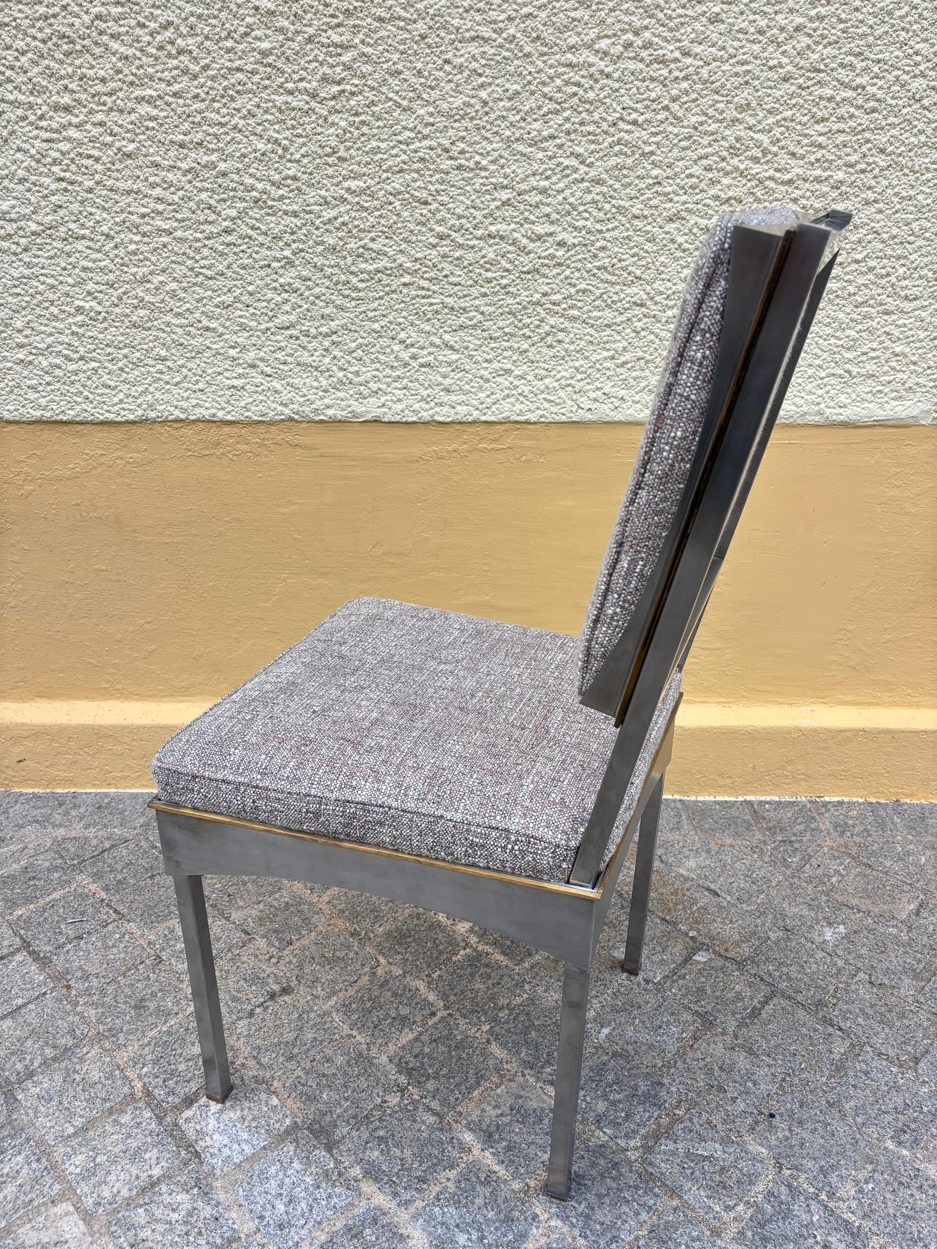 Scarce set of 12 steel and brass chairs, Daniel Passegrimaud for Jansen