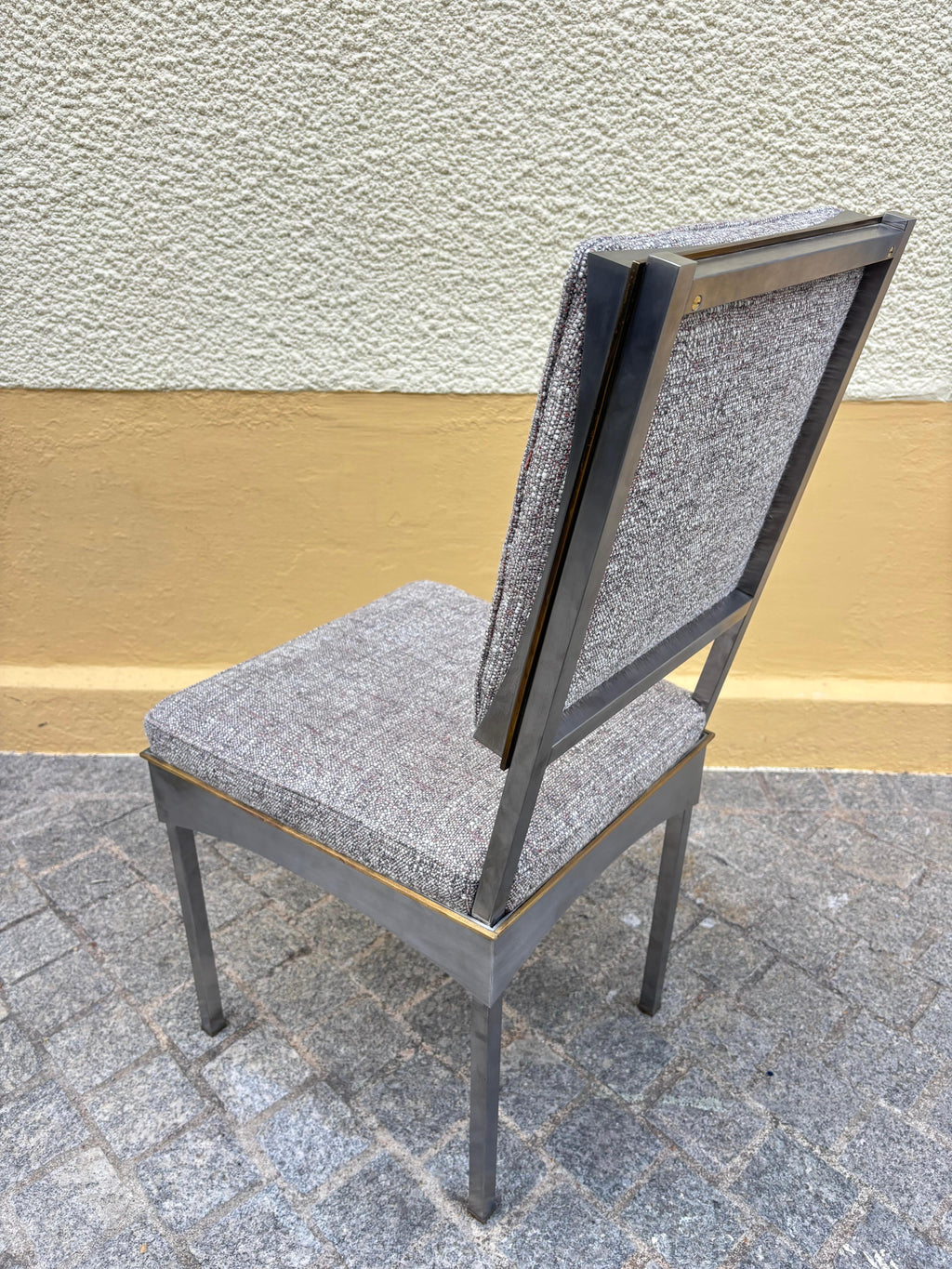 Scarce set of 12 steel and brass chairs, Daniel Passegrimaud for Jansen