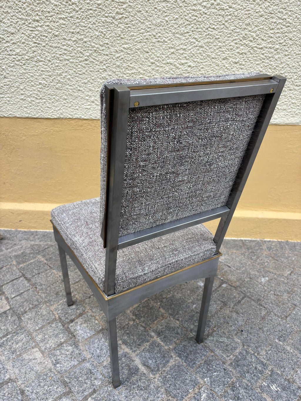 Scarce set of 12 steel and brass chairs, Daniel Passegrimaud for Jansen
