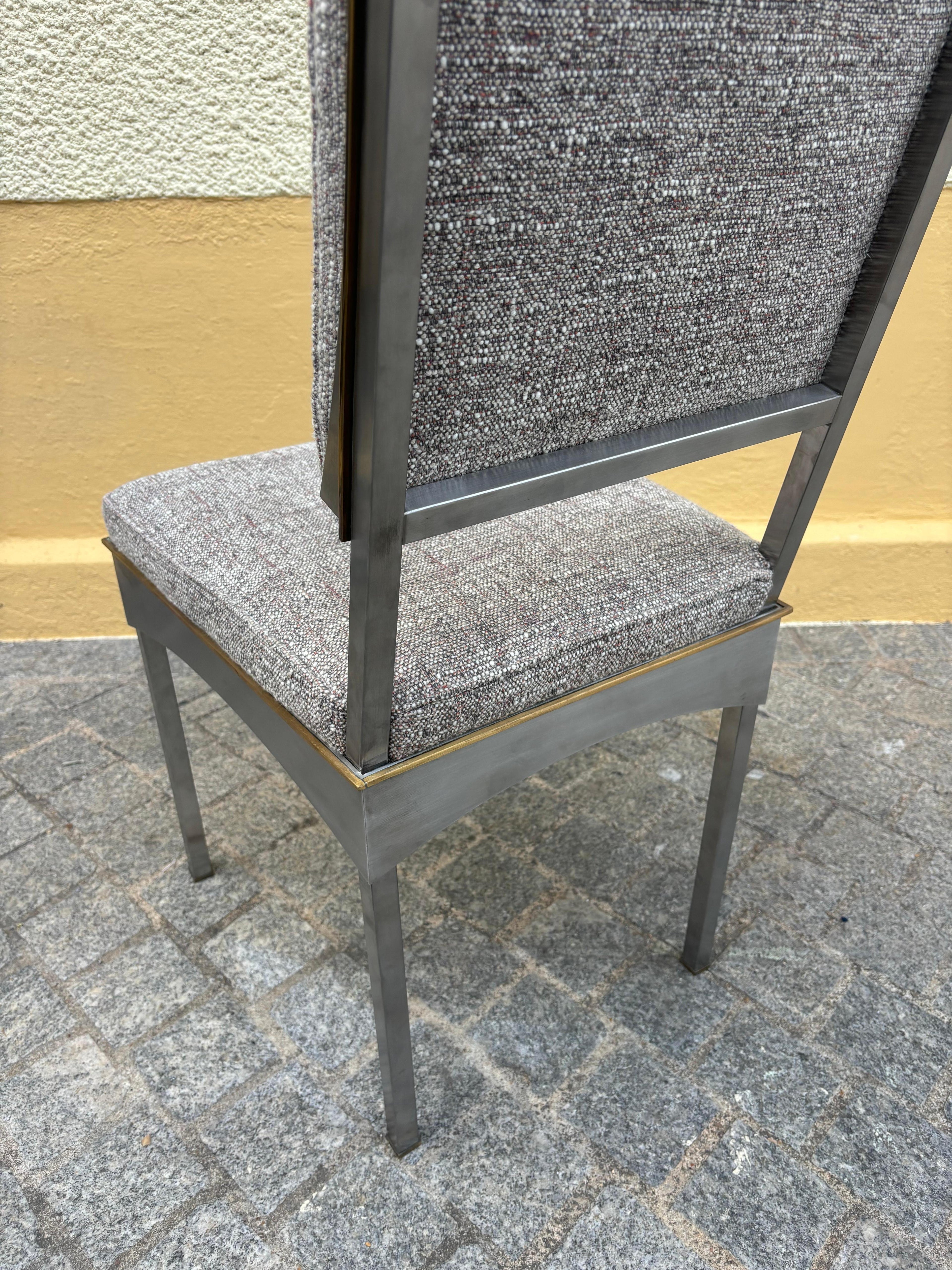 Scarce set of 12 steel and brass chairs, Daniel Passegrimaud for Jansen