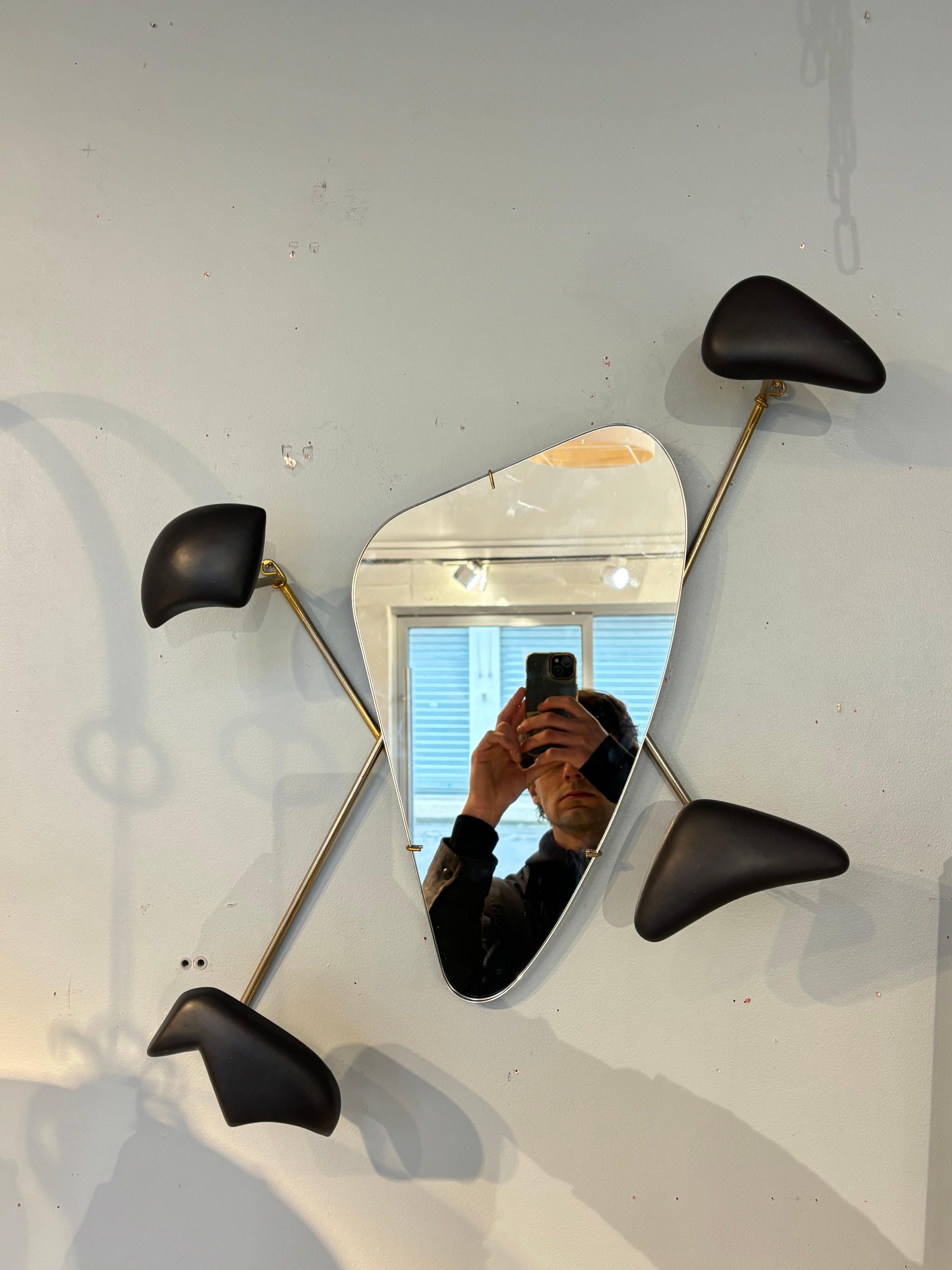 Georges Jouve Black Ceramic Wall Mirror, Designed for Marcel Asselbur