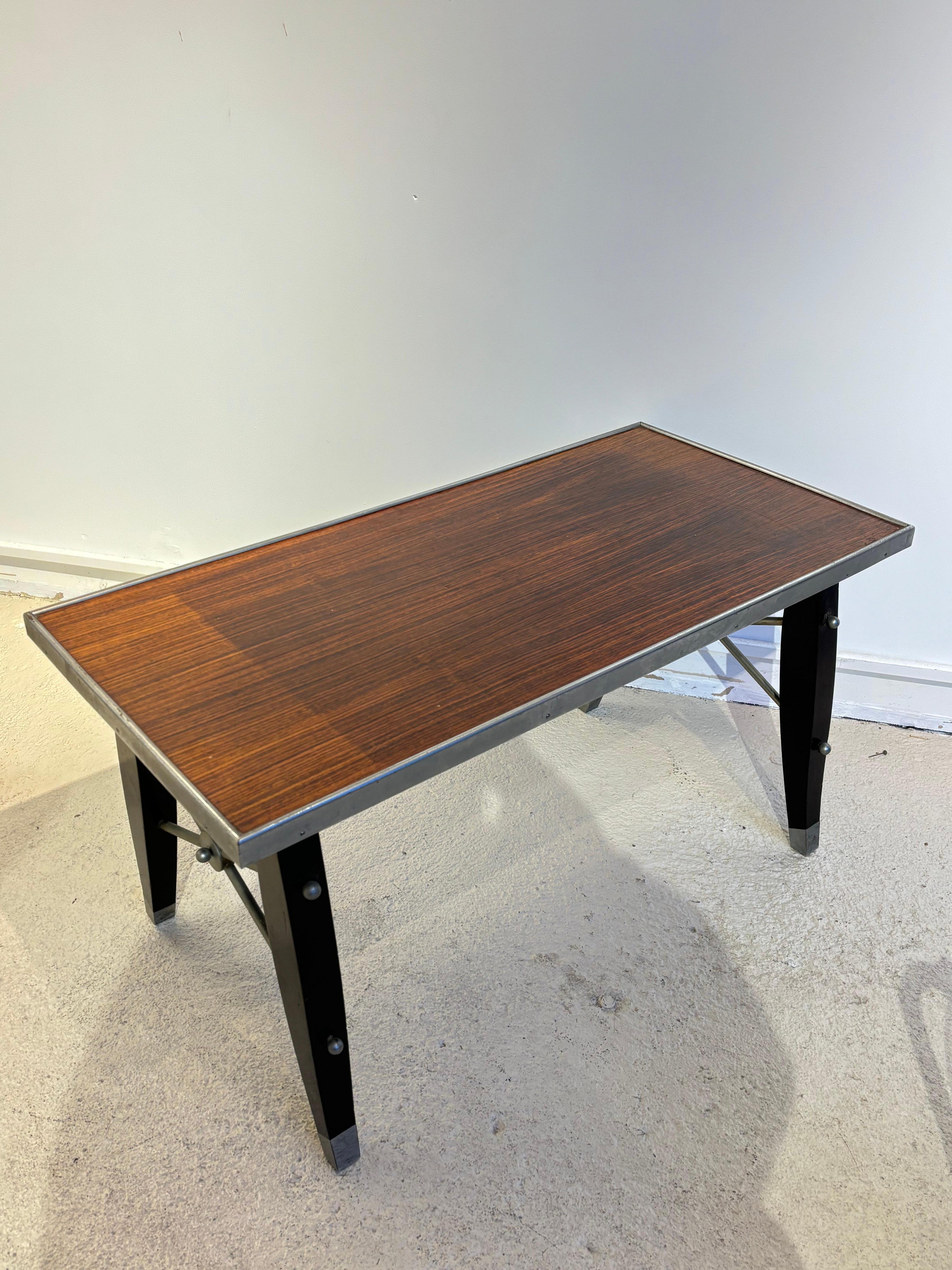 Jules Leleu Antique Coffee Table, Nickel-Plated Rosewood, 1930