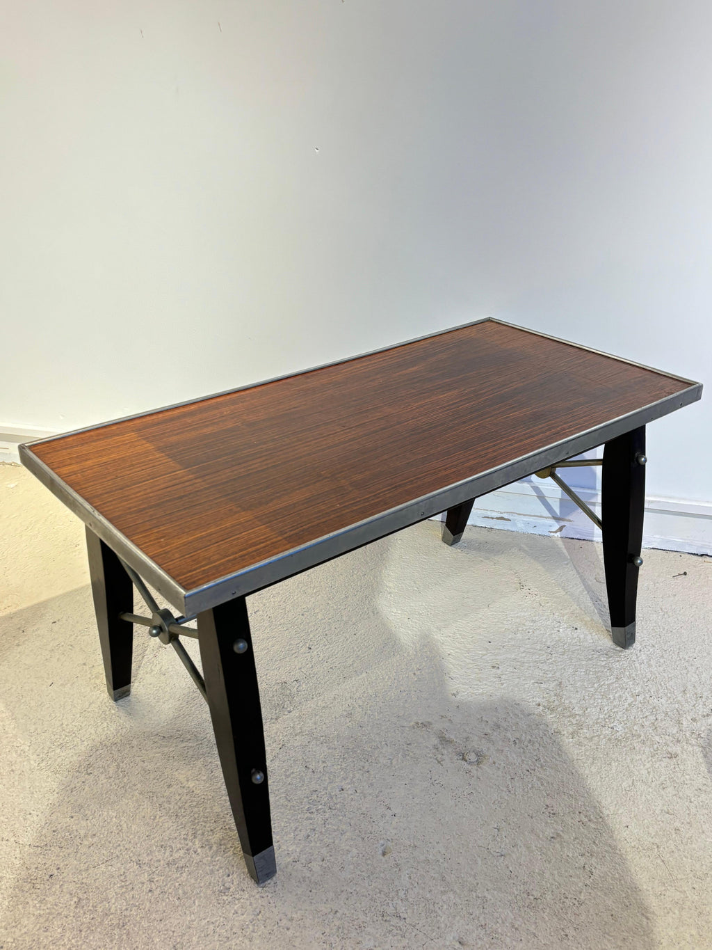 Jules Leleu Antique Coffee Table, Nickel-Plated Rosewood, 1930